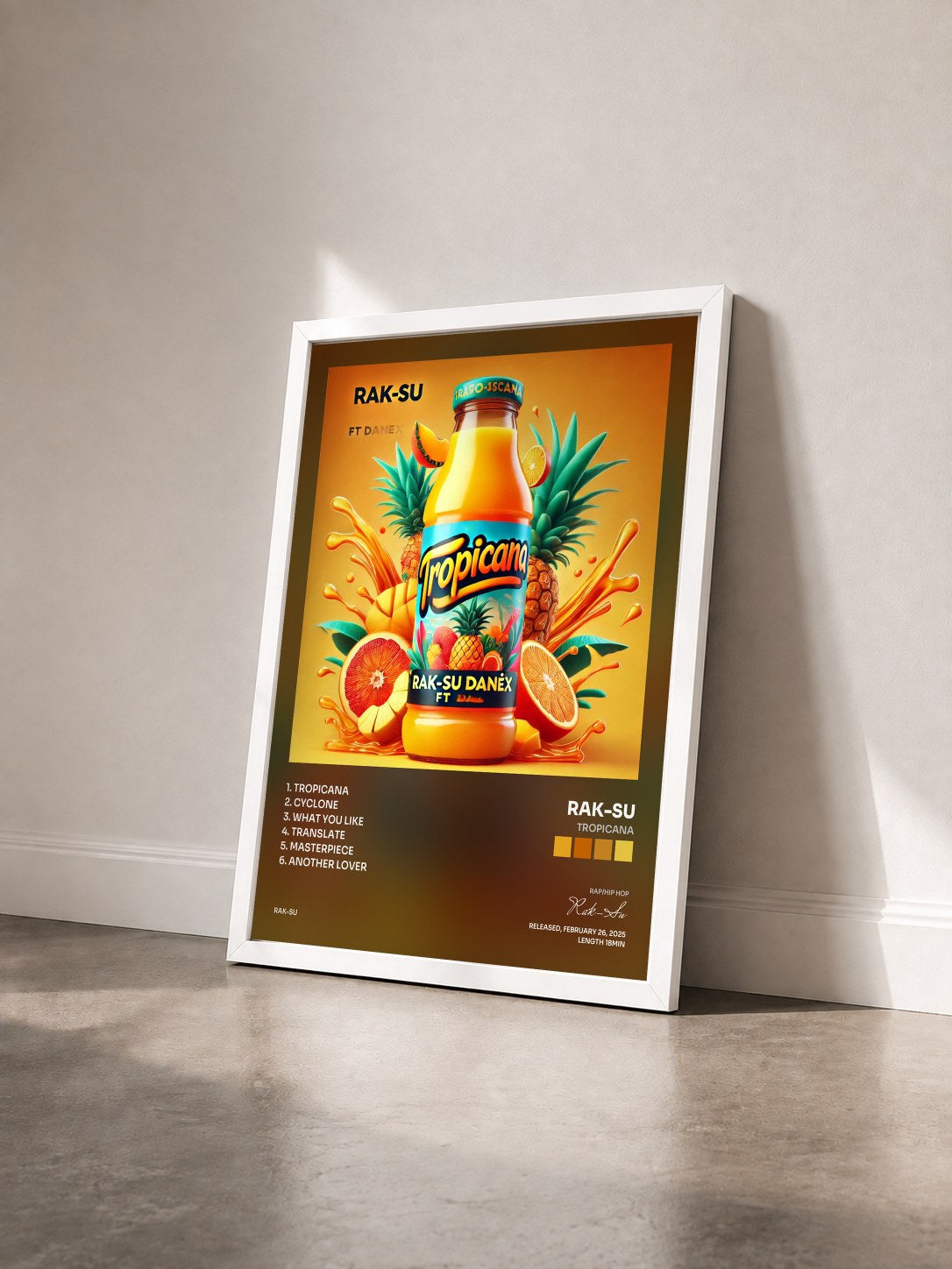 #blanc Tableau de l'album Tropicana de Rak-Su vu de trois quarts, cadre blanc