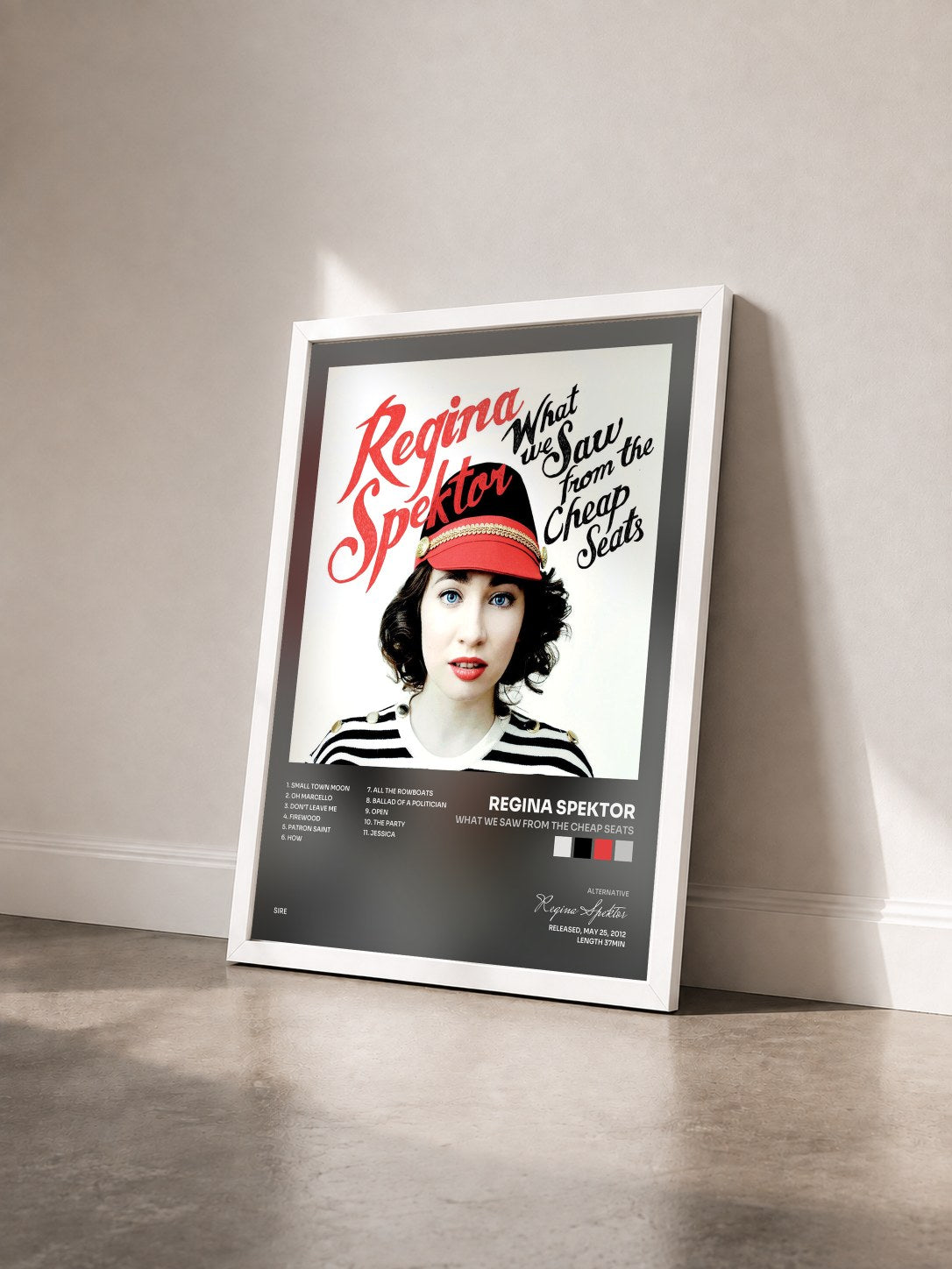 #blanc Tableau de l'album What We Saw from the Cheap Seats de Regina Spektor vu de trois quarts, cadre blanc
