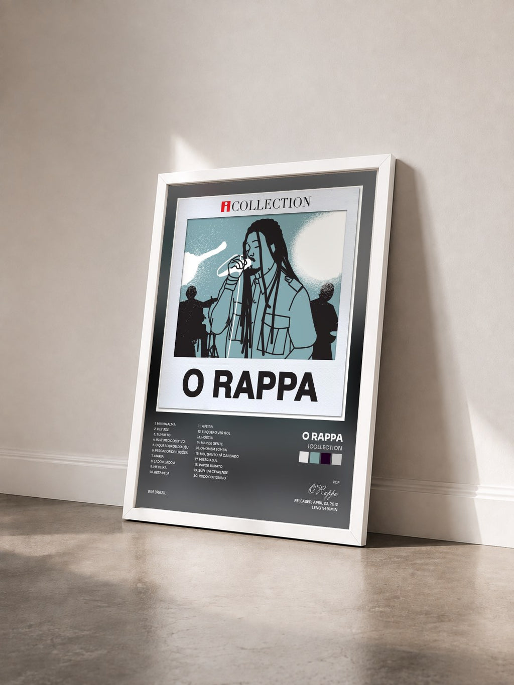 #blanc Tableau de l'album iCollection de O Rappa vu de trois quarts, cadre blanc