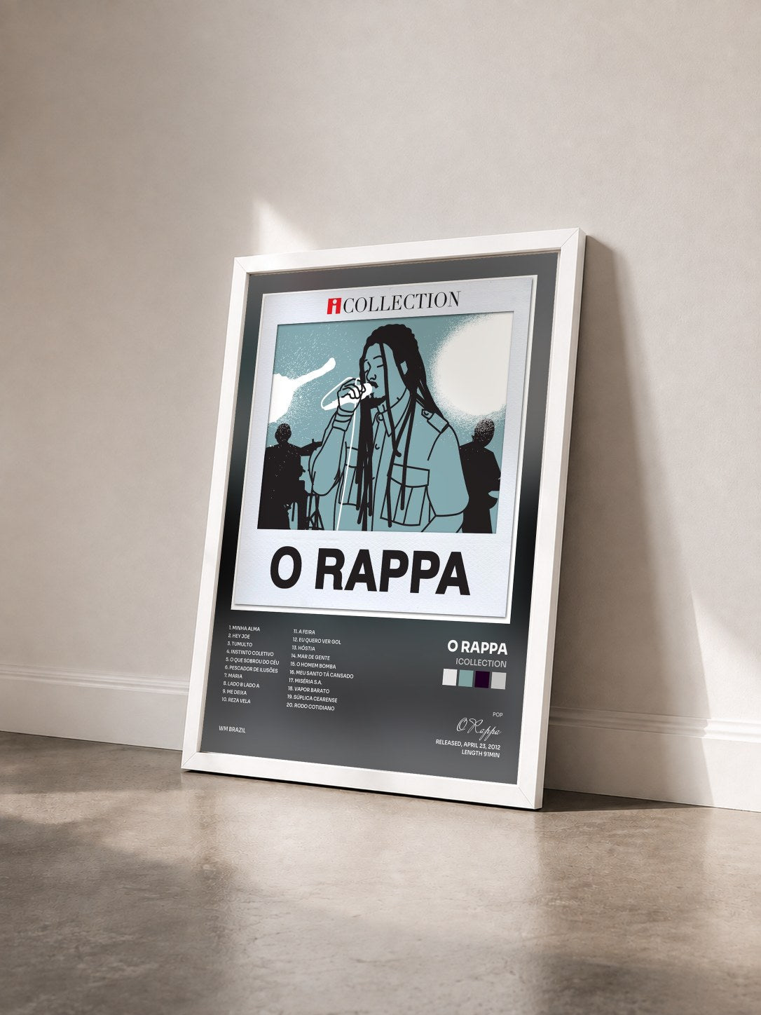#blanc Tableau de l'album iCollection de O Rappa vu de trois quarts, cadre blanc