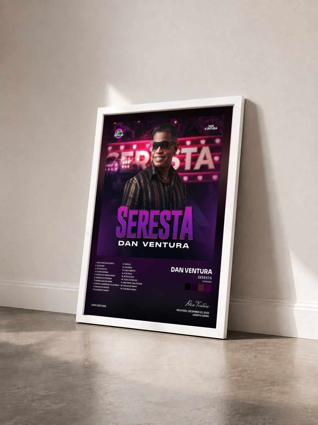 #blanc Tableau de l'album Seresta (UpGrade) de Dan Ventura vu de trois quarts, cadre blanc