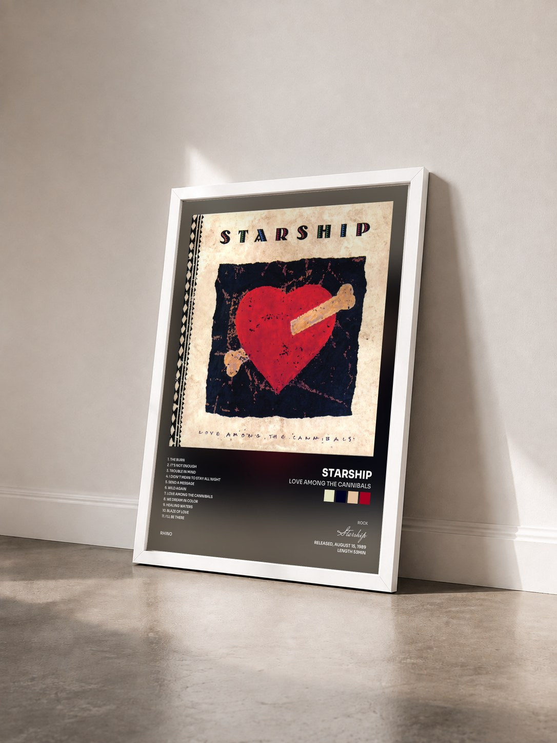 #blanc Tableau de l'album Love Among The Cannibals de Starship vu de trois quarts, cadre blanc