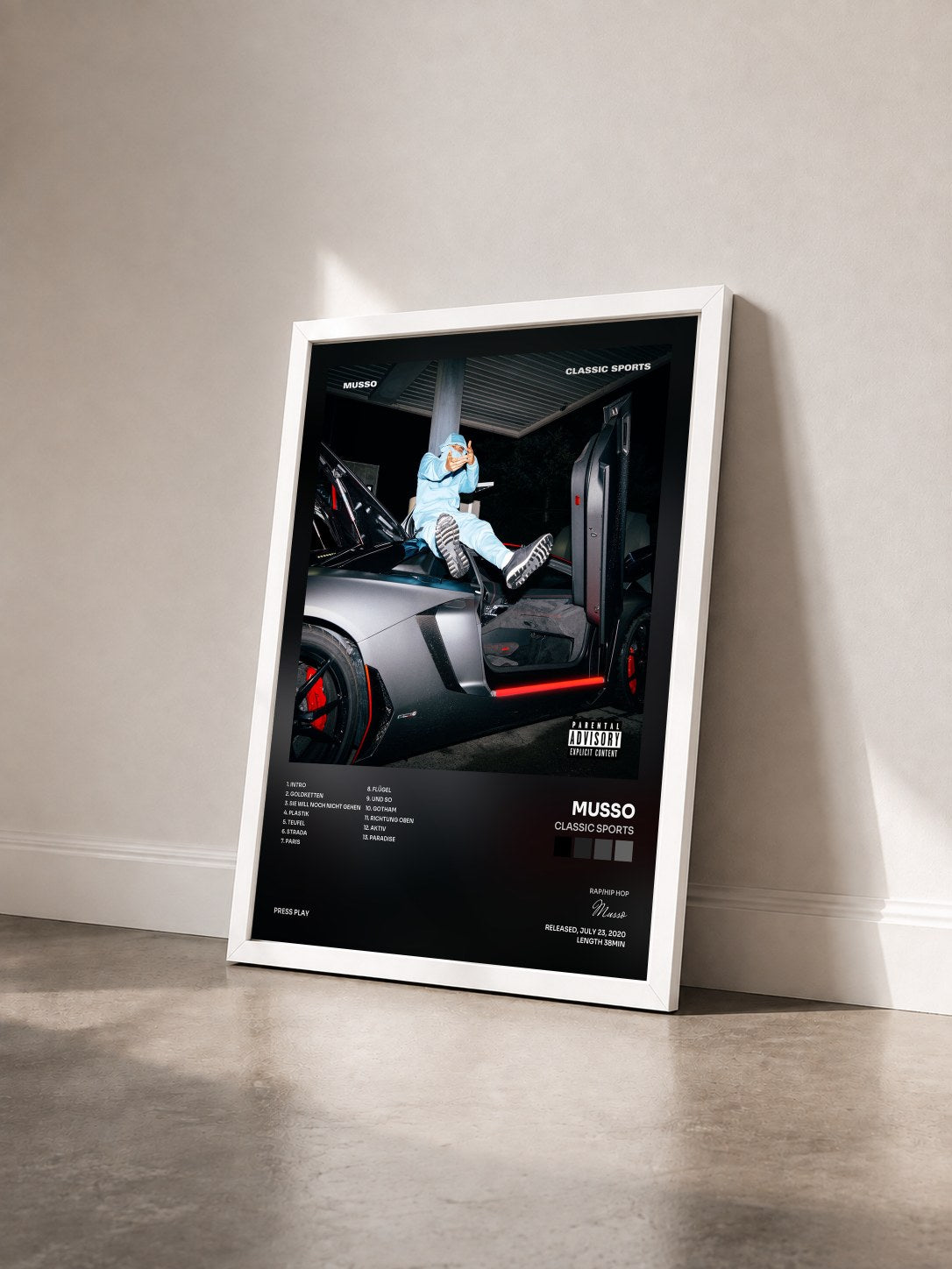 #blanc Tableau de l'album CLASSIC SPORTS de Musso vu de trois quarts, cadre blanc