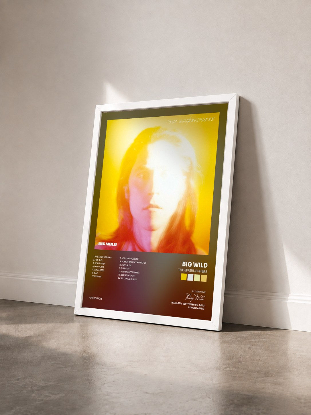 #blanc Tableau de l'album The Efferusphere de Big Wild vu de trois quarts, cadre blanc