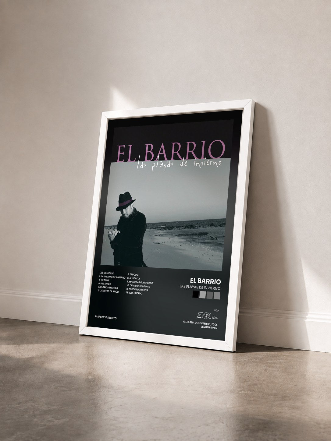 #blanc Tableau de l'album Las Playas de Invierno de El Barrio vu de trois quarts, cadre blanc