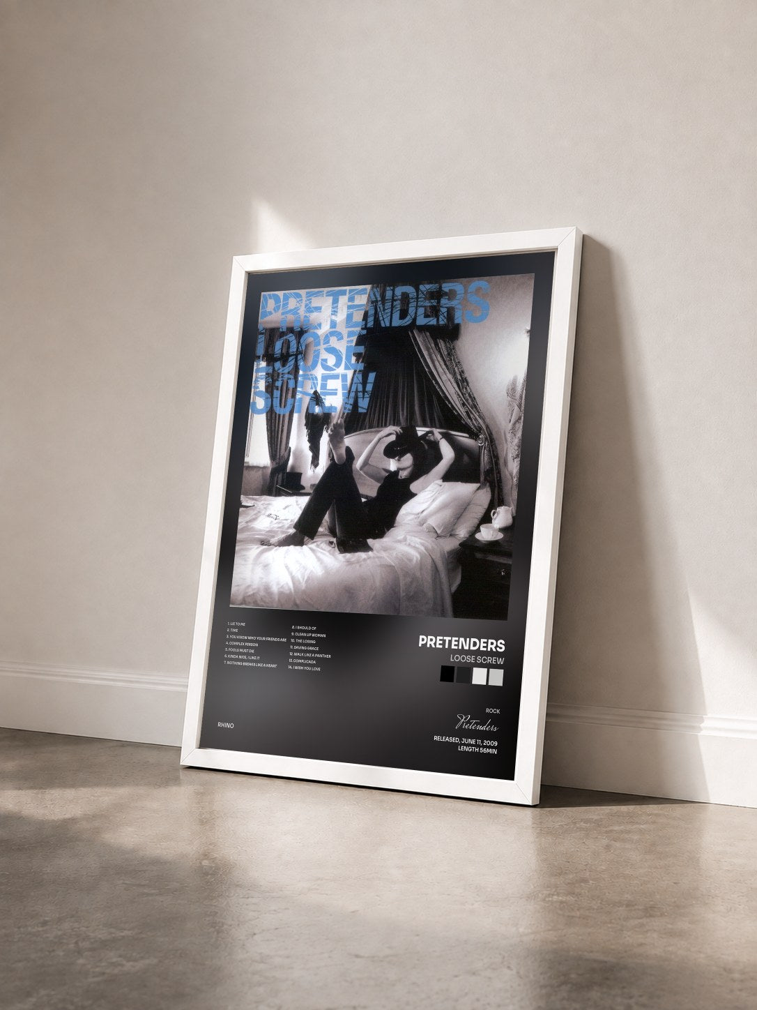 #blanc Tableau de l'album Loose Screw de Pretenders vu de trois quarts, cadre blanc