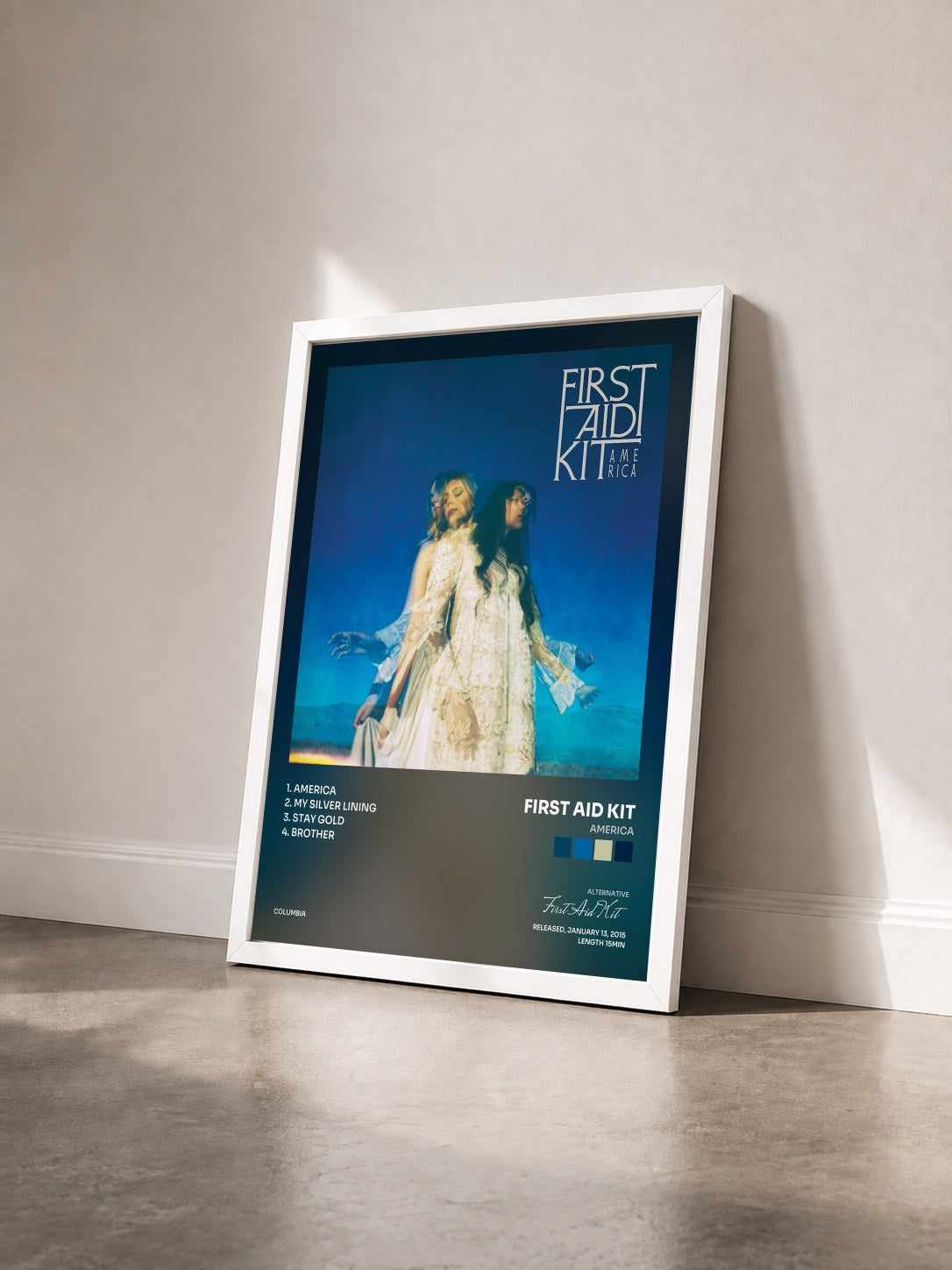 #blanc Tableau de l'album America de First Aid Kit vu de trois quarts, cadre blanc