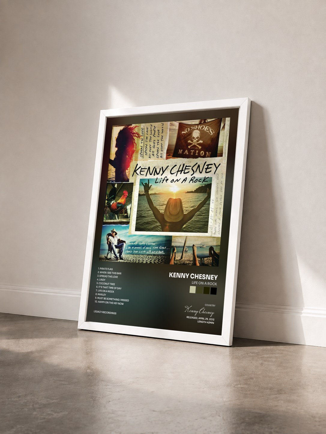 #blanc Tableau de l'album Life On A Rock de Kenny Chesney vu de trois quarts, cadre blanc