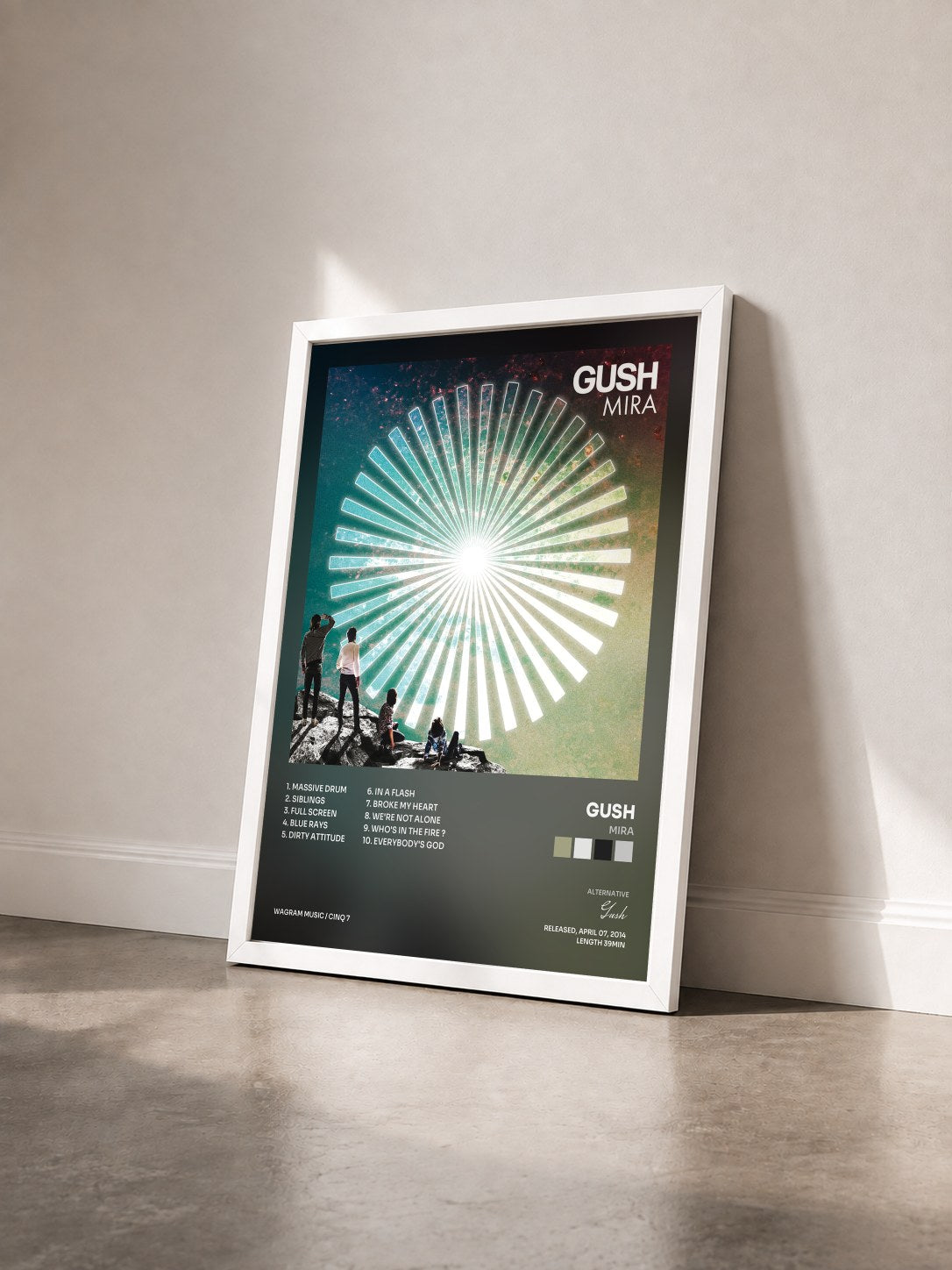 #blanc Tableau de l'album Mira de Gush vu de trois quarts, cadre blanc
