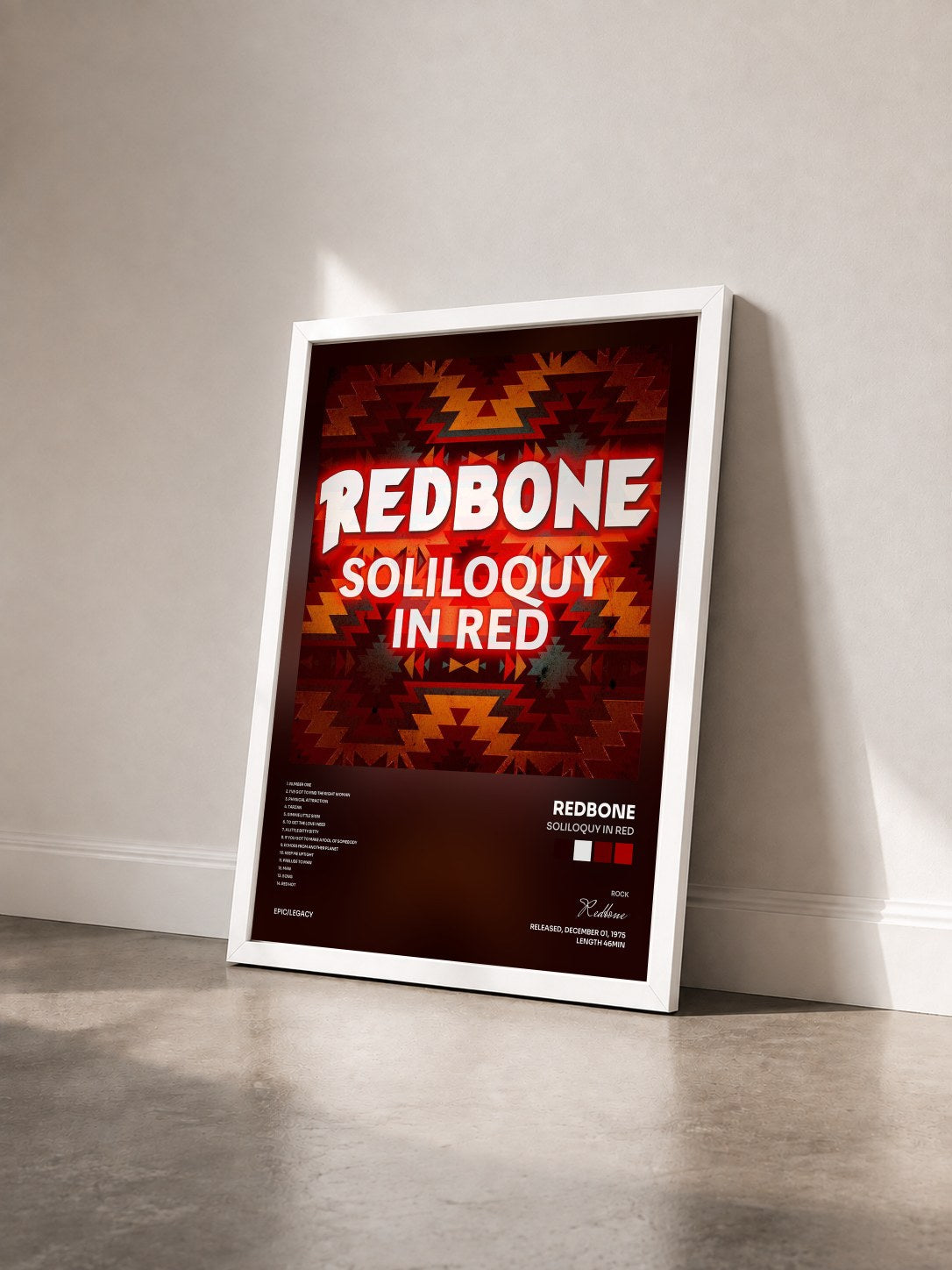 #blanc Tableau de l'album Soliloquy In Red de Redbone vu de trois quarts, cadre blanc