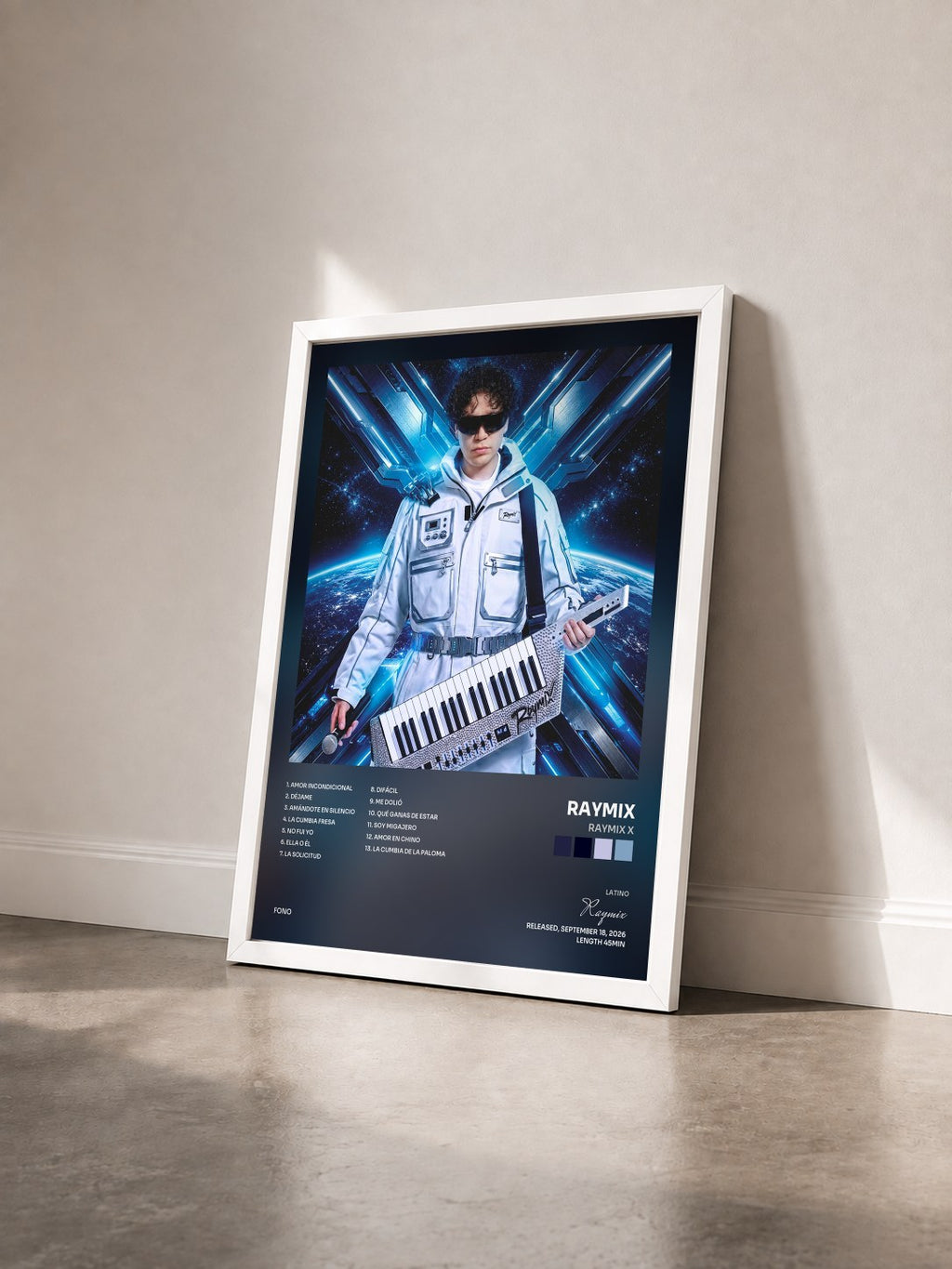 #blanc Tableau de l'album Raymix X de Raymix vu de trois quarts, cadre blanc