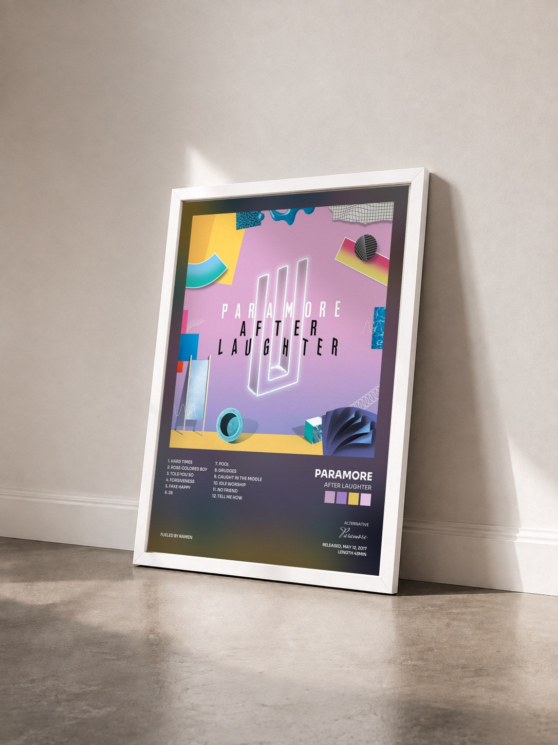 #blanc Tableau de l'album After Laughter de Paramore vu de trois quarts, cadre blanc