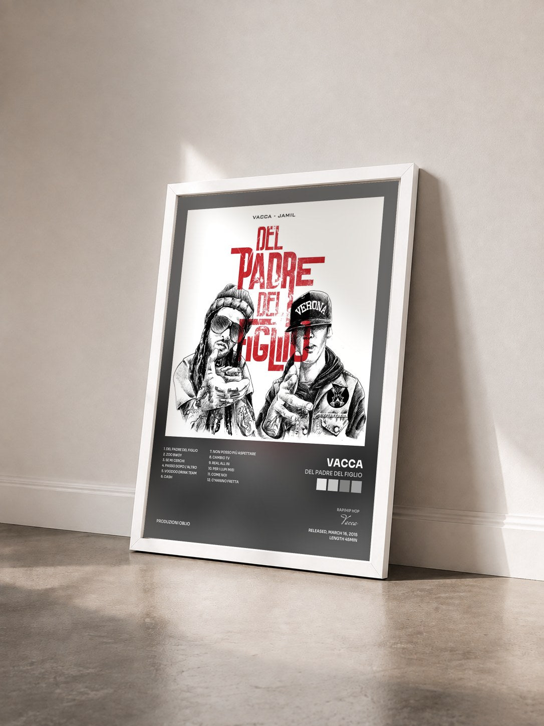 #blanc Tableau de l'album Del Padre Del Figlio de Vacca vu de trois quarts, cadre blanc