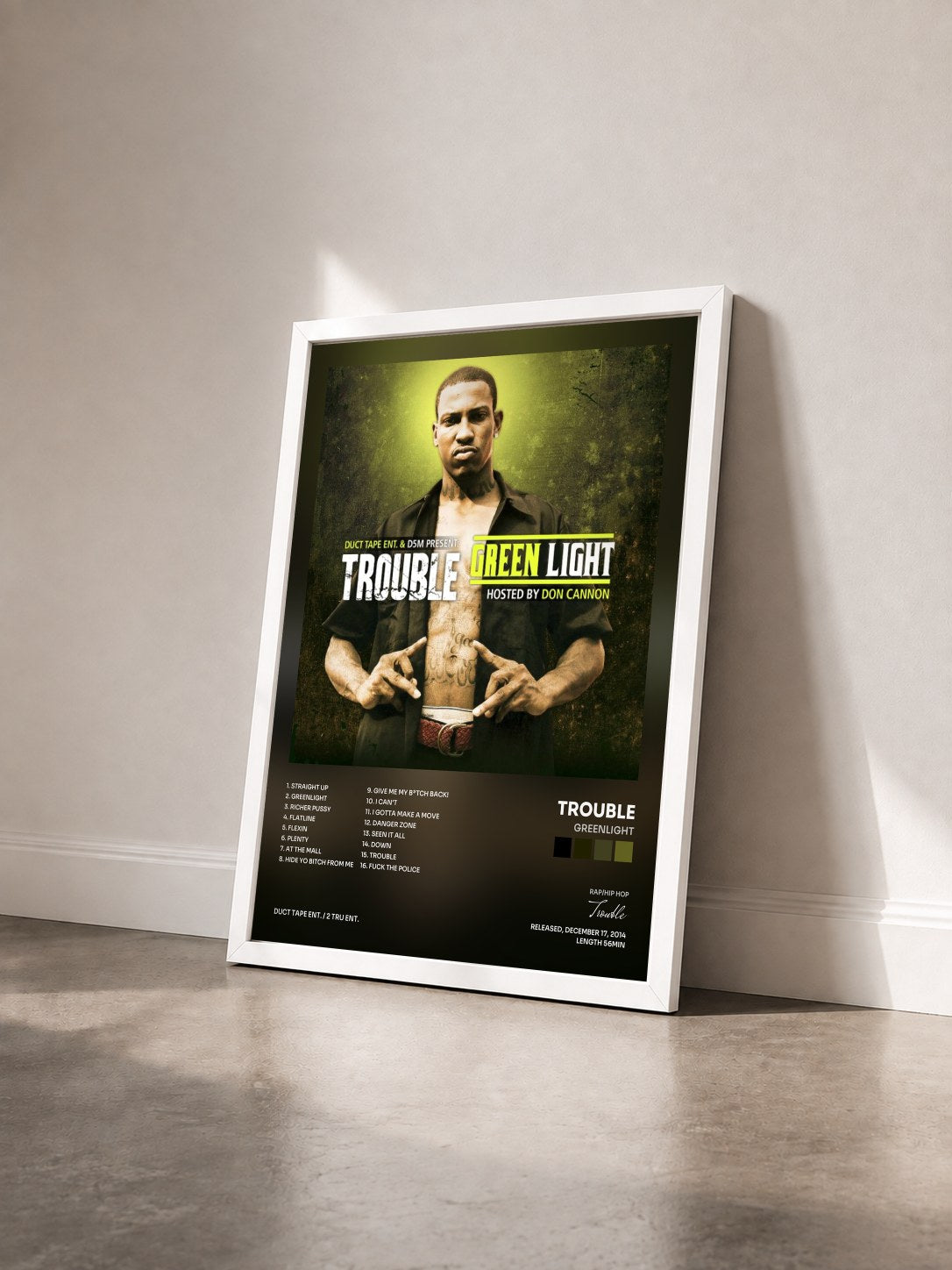 #blanc Tableau de l'album Greenlight de Trouble vu de trois quarts, cadre blanc