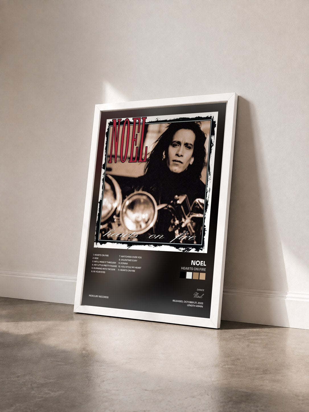 #blanc Tableau de l'album Hearts On Fire de Noel vu de trois quarts, cadre blanc