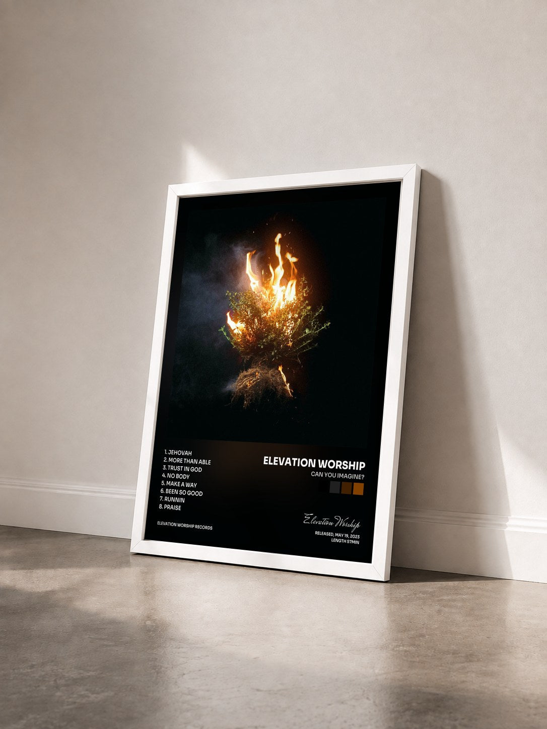 #blanc Tableau de l'album CAN YOU IMAGINE? de Elevation Worship vu de trois quarts, cadre blanc