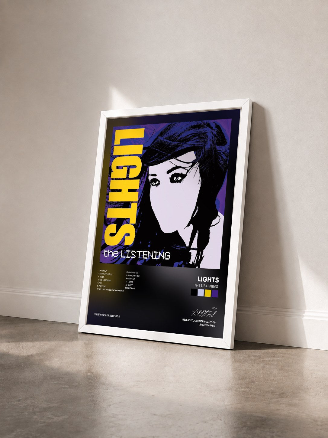 #blanc Tableau de l'album The Listening de LIGHTS vu de trois quarts, cadre blanc