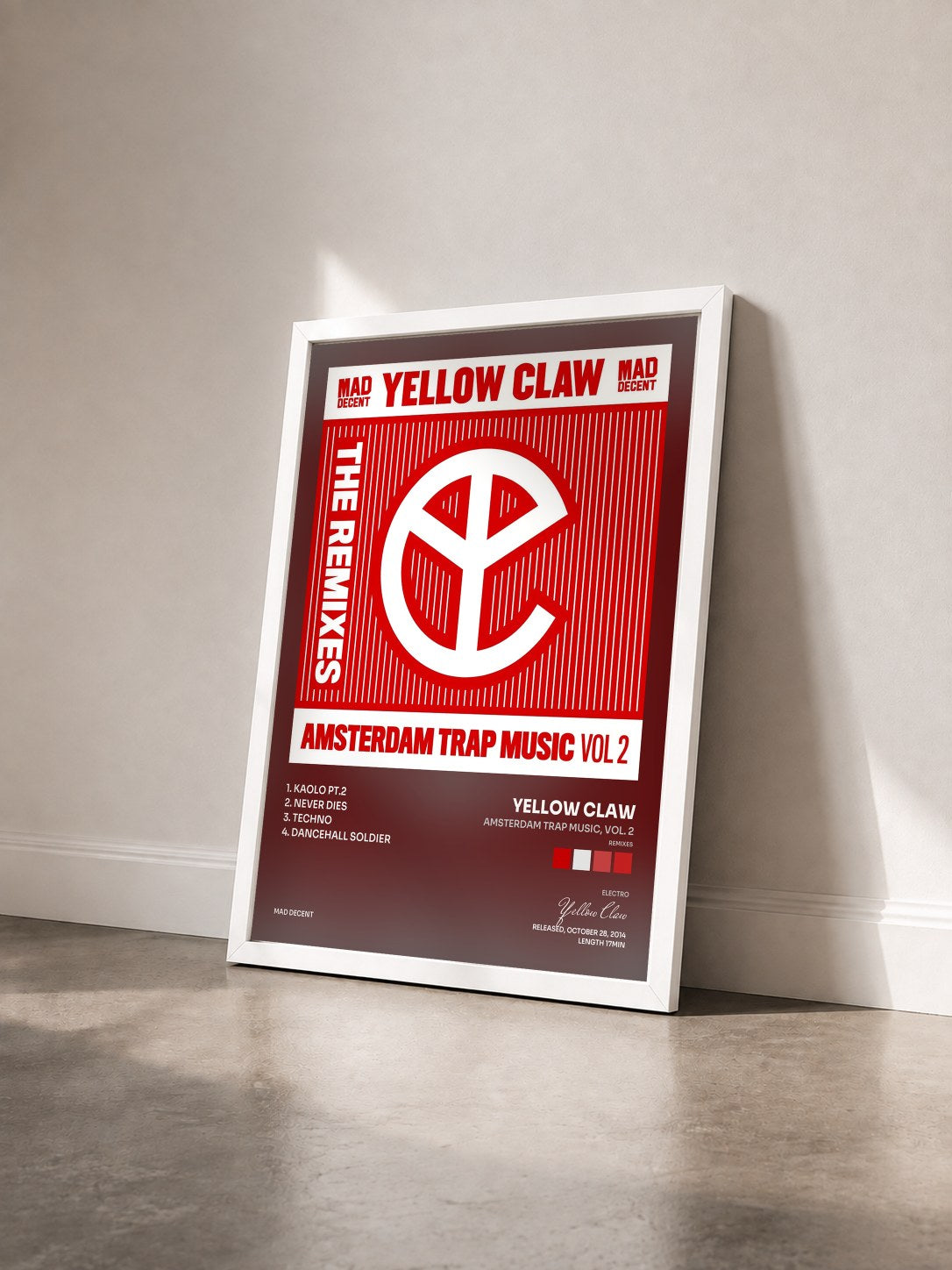 #blanc Tableau de l'album Amsterdam Trap Music, Vol. 2 (Remixes) de Yellow Claw vu de trois quarts, cadre blanc