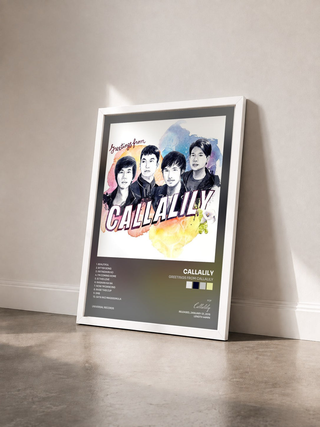 #blanc Tableau de l'album Greetings from Callalily de Callalily vu de trois quarts, cadre blanc