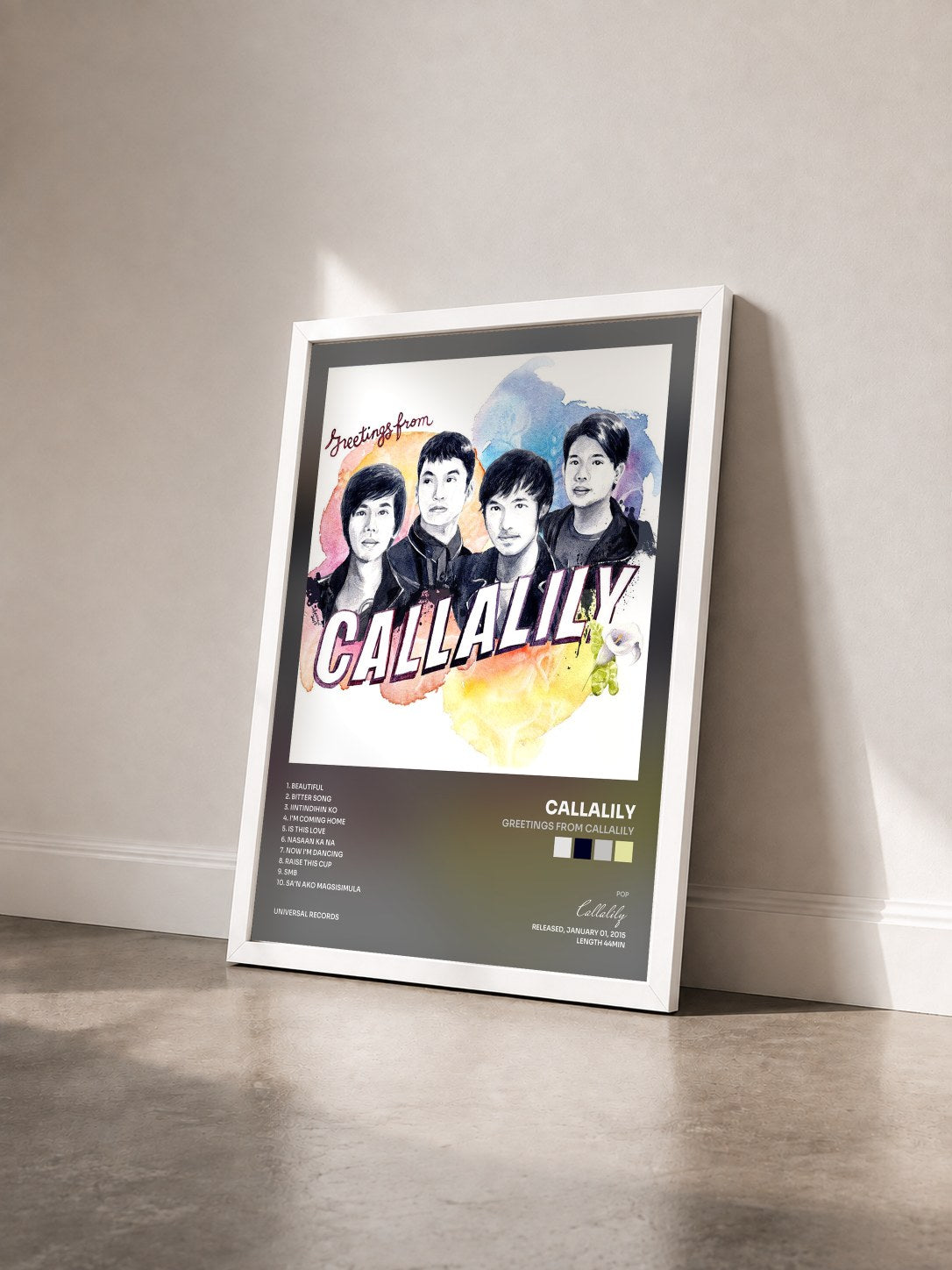 #blanc Tableau de l'album Greetings from Callalily de Callalily vu de trois quarts, cadre blanc