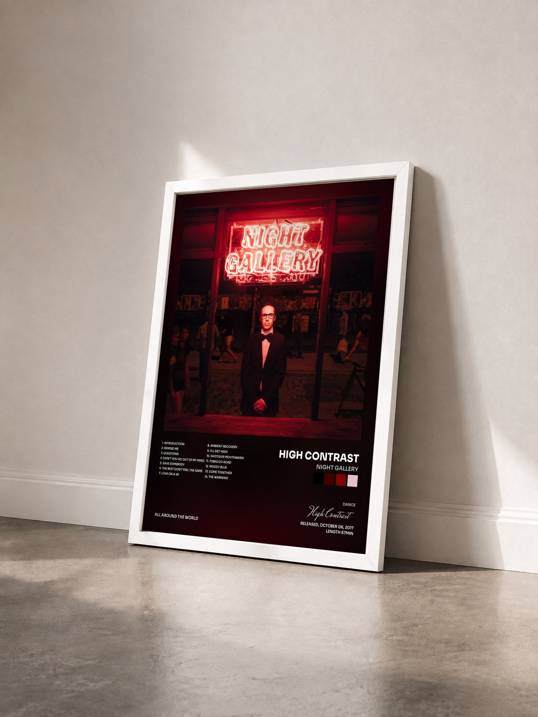 #blanc Tableau de l'album Night Gallery de High Contrast vu de trois quarts, cadre blanc