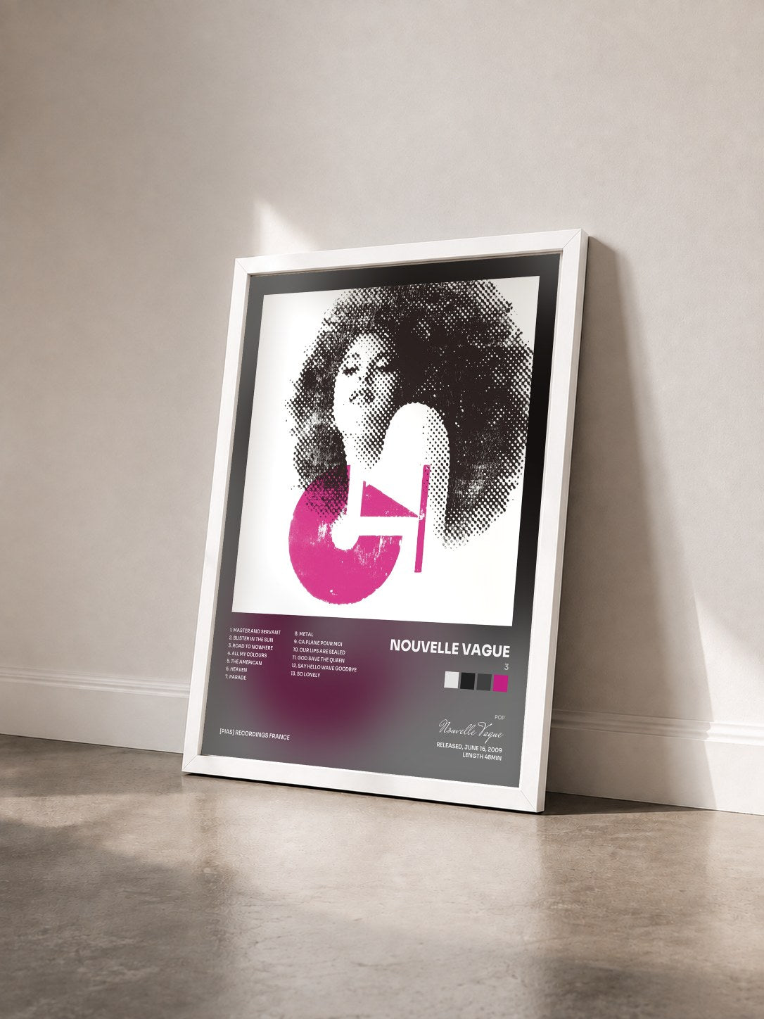 #blanc Tableau de l'album 3 de Nouvelle Vague vu de trois quarts, cadre blanc