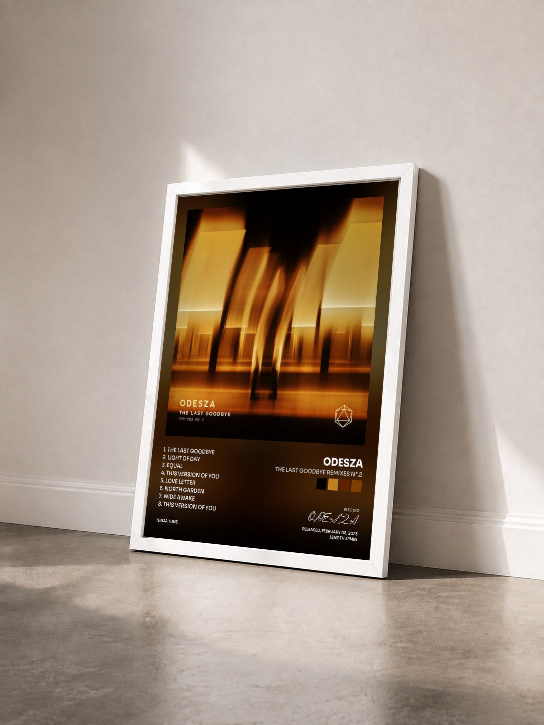 #blanc Tableau de l'album The Last Goodbye Remixes N°.2 de ODESZA vu de trois quarts, cadre blanc