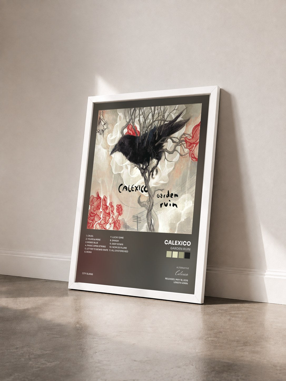 #blanc Tableau de l'album Garden Ruin de Calexico vu de trois quarts, cadre blanc