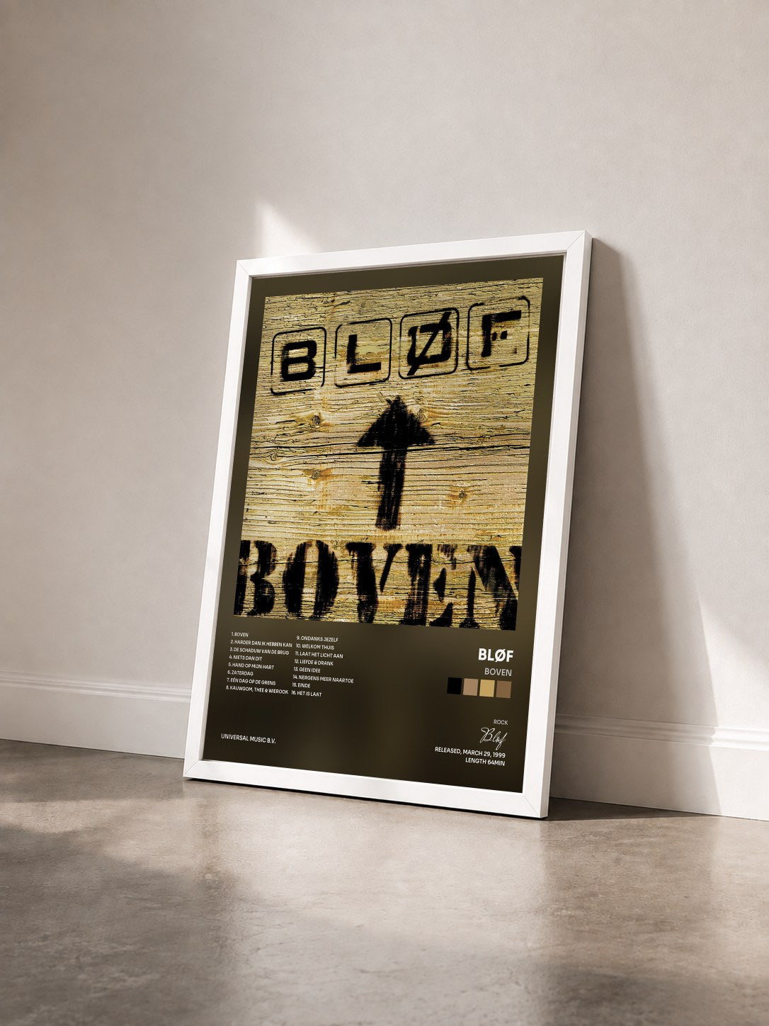 #blanc Tableau de l'album Boven de Bløf vu de trois quarts, cadre blanc