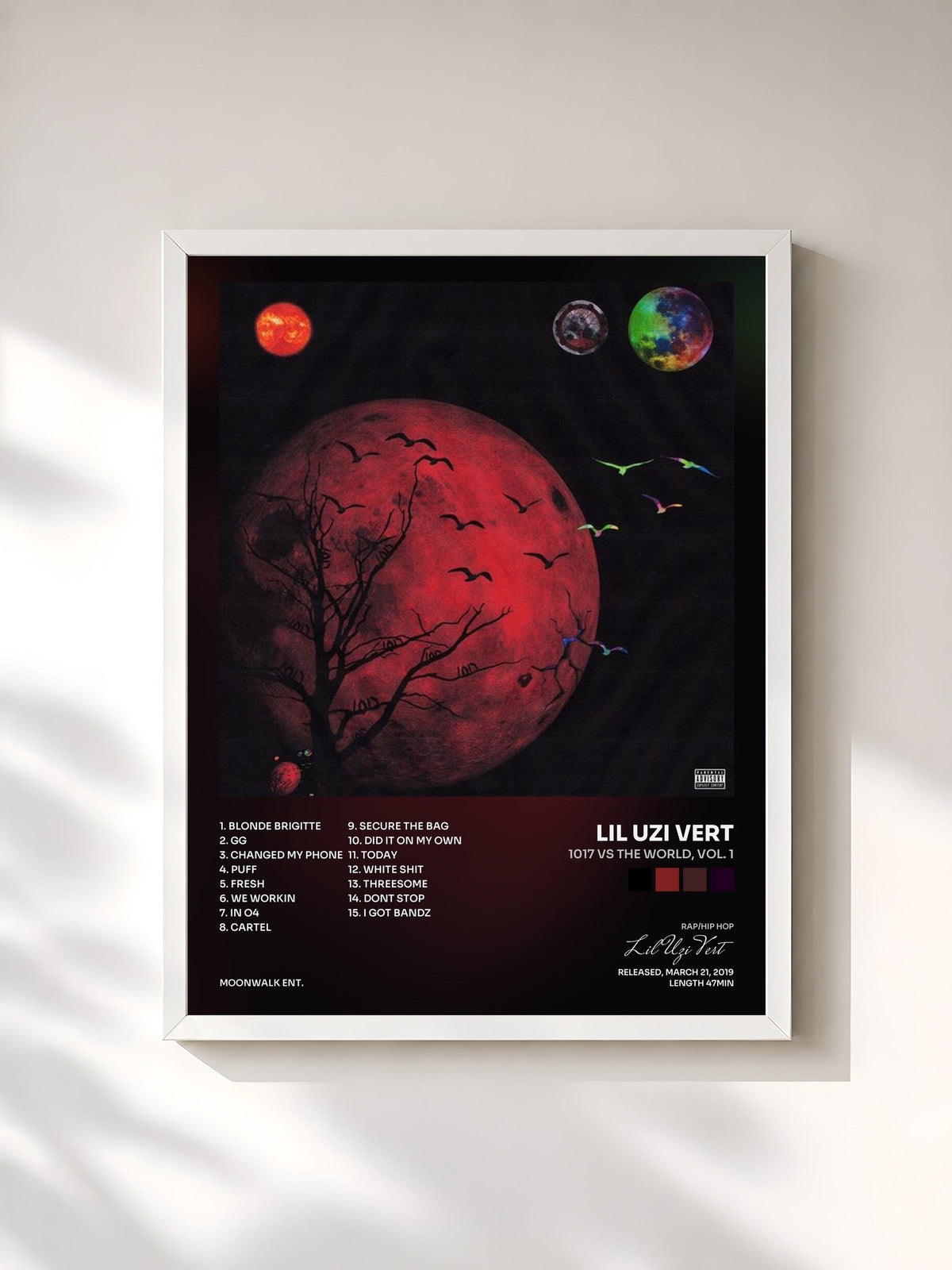 #blanc Tableau de l'album 1017 Vs The World, Vol. 1 de Lil Uzi Vert, cadre blanc, imprimé et encadré en France