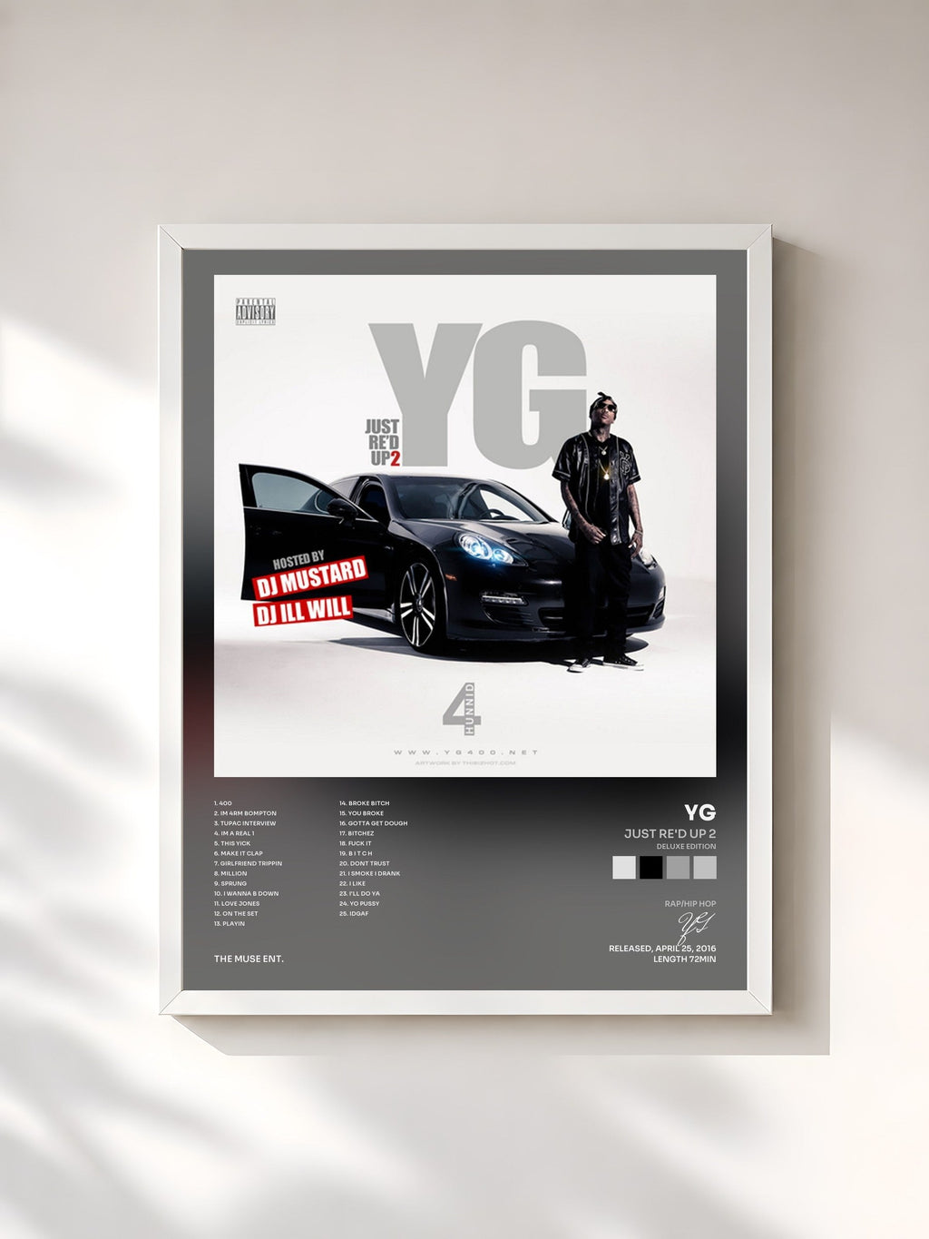 #blanc Tableau de l'album Just Re'd Up 2 (Deluxe Edition) de YG, cadre blanc, imprimé et encadré en France