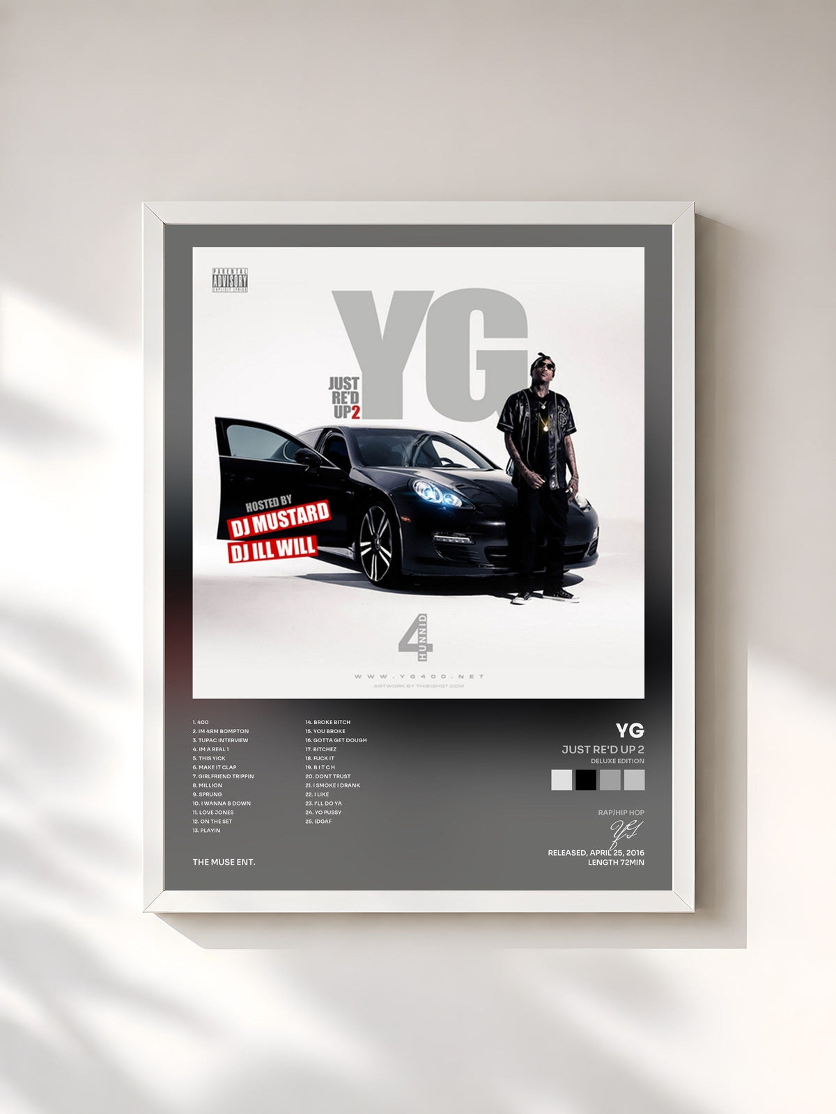 #blanc Tableau de l'album Just Re'd Up 2 (Deluxe Edition) de YG, cadre blanc, imprimé et encadré en France