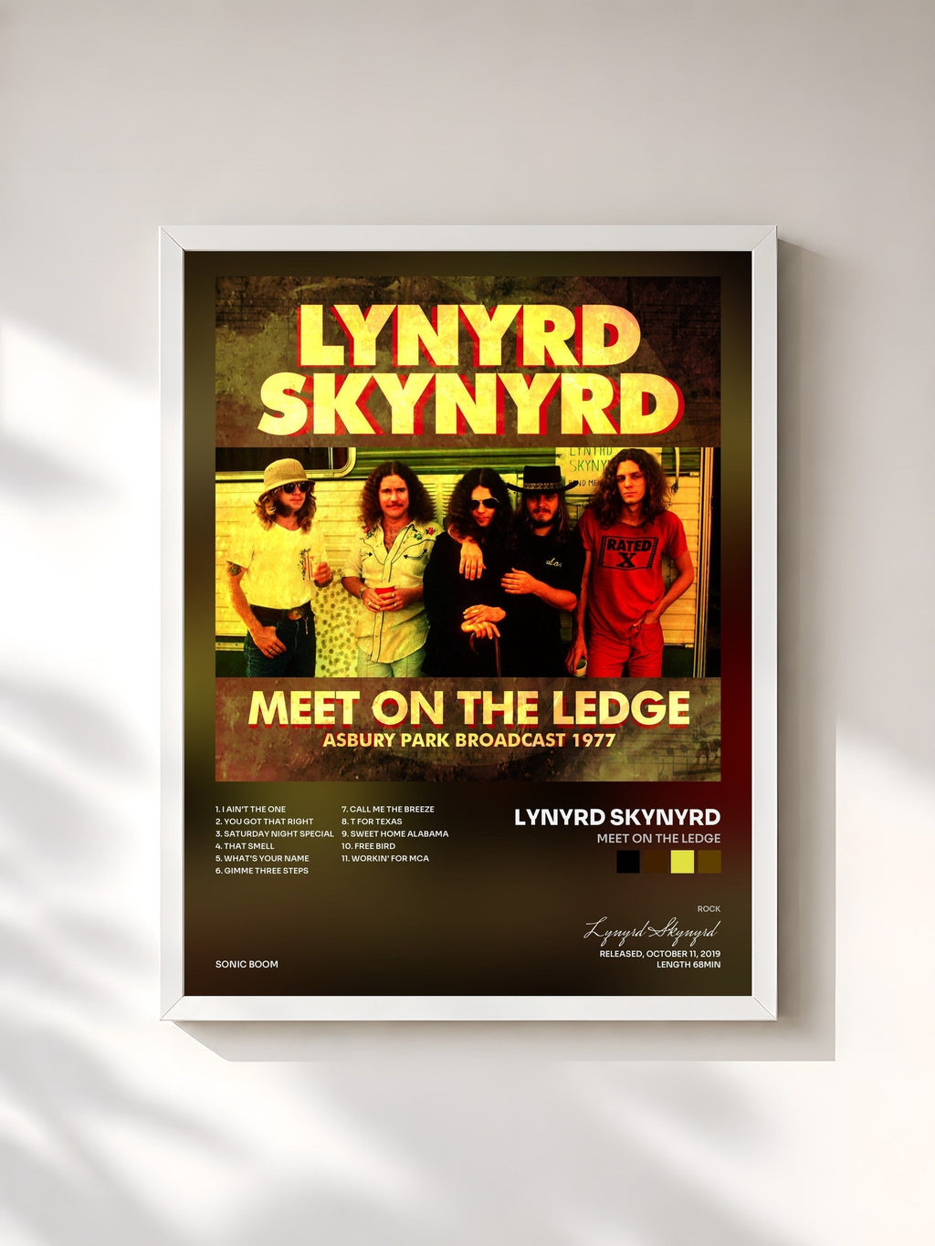 #blanc Meet On The Ledge de Lynyrd Skynyrd en lámina enmarcada, marco blanco, impresa y enmarcada en Francia