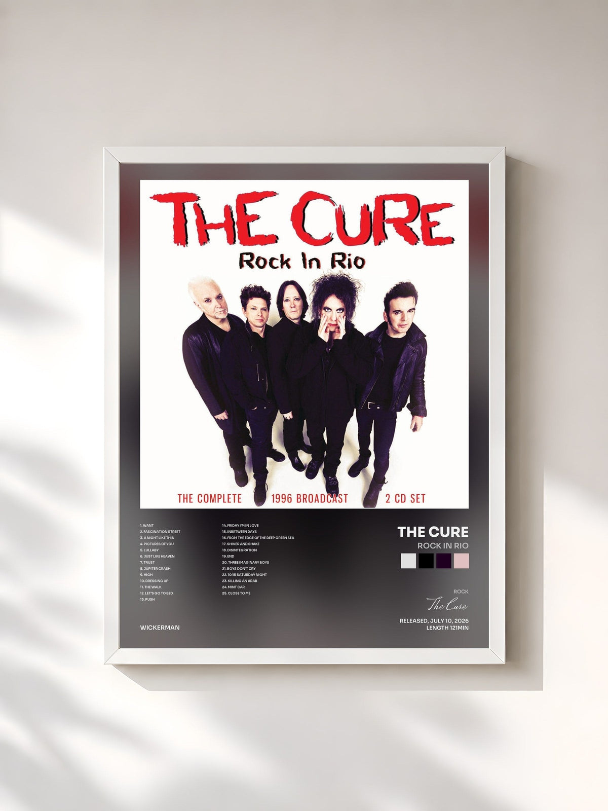 #blanc Tableau de l'album Rock In Rio de The Cure, cadre blanc, imprimé et encadré en France