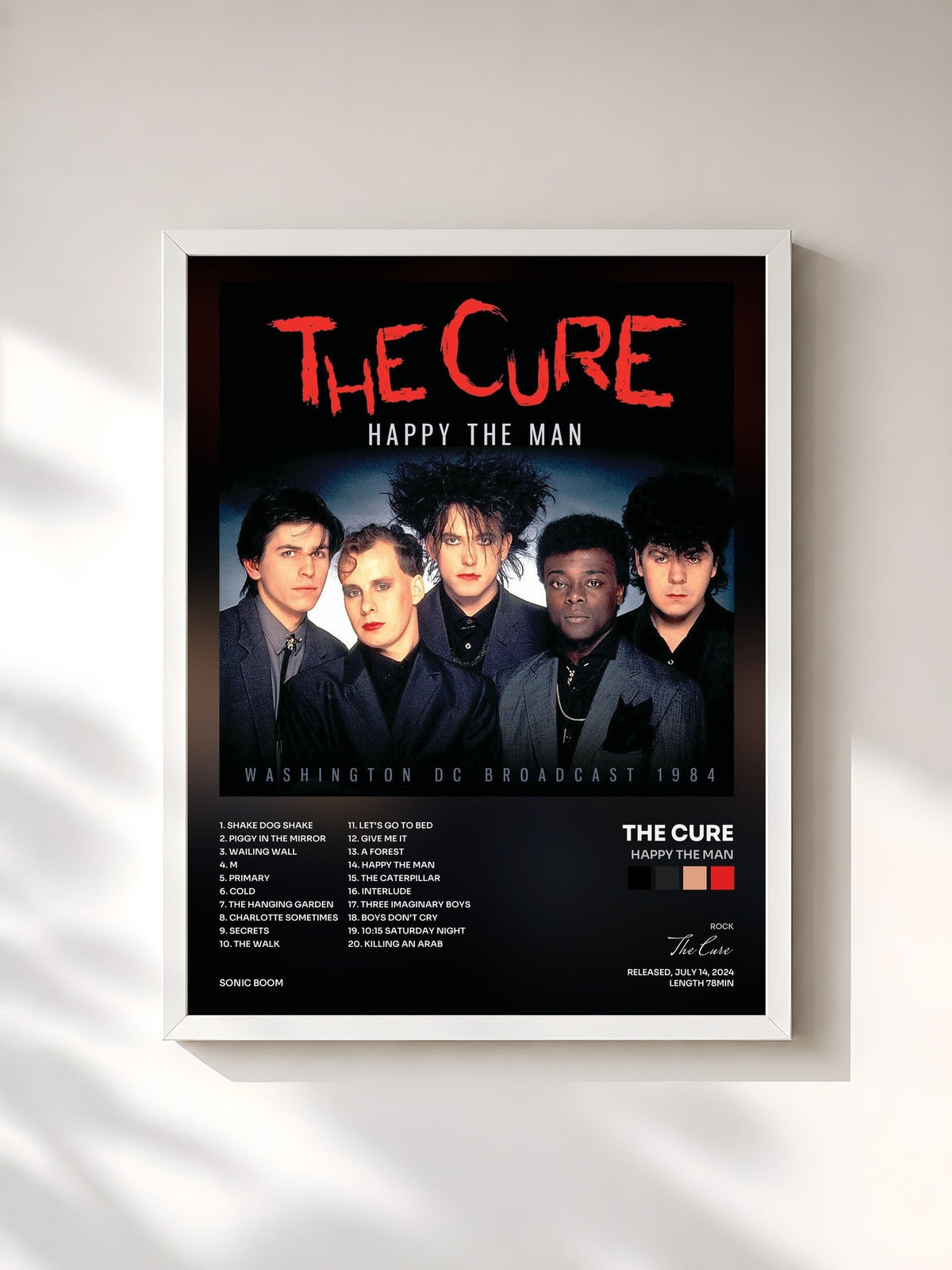 #blanc Tableau de l'album Happy The Man de The Cure, cadre blanc, imprimé et encadré en France
