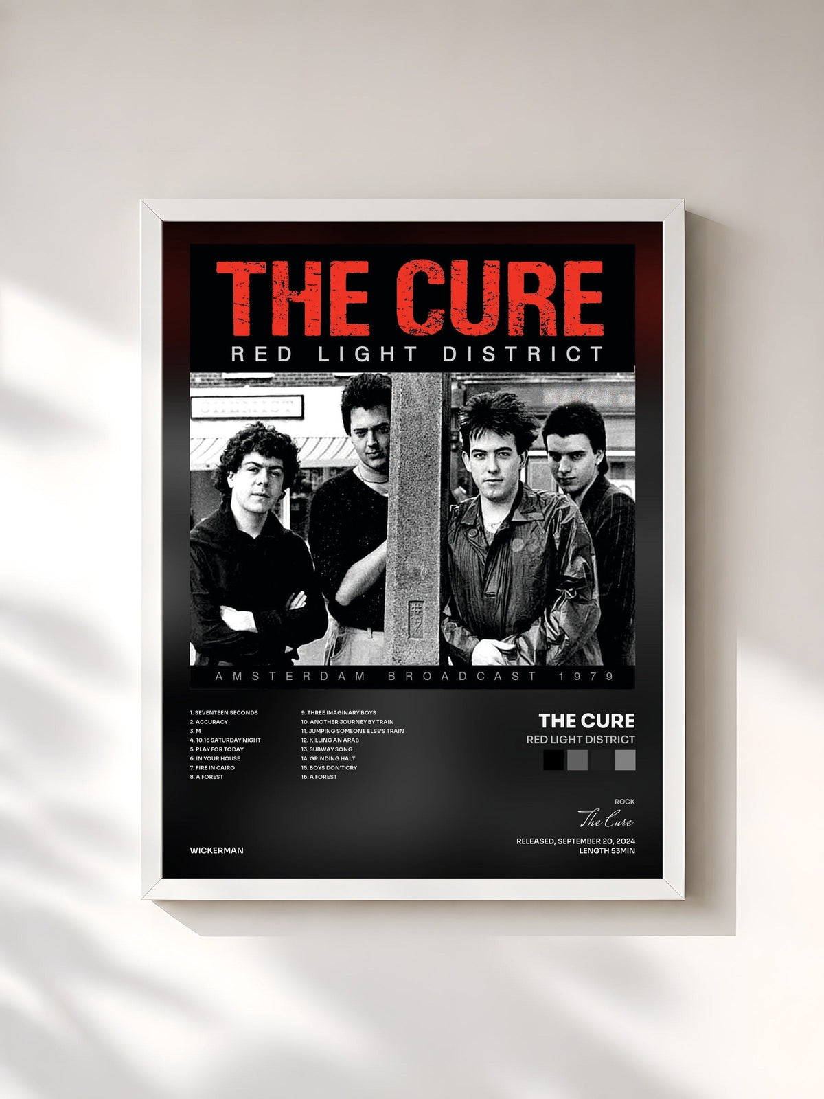 #blanc Tableau de l'album Red Light District de The Cure, cadre blanc, imprimé et encadré en France