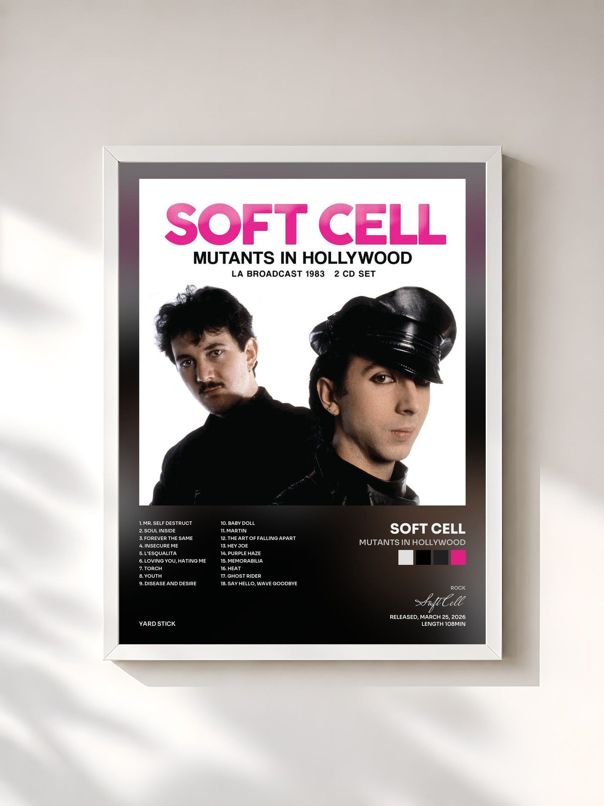 #blanc Tableau de l'album Mutants In Hollywood de Soft Cell, cadre blanc, imprimé et encadré en France