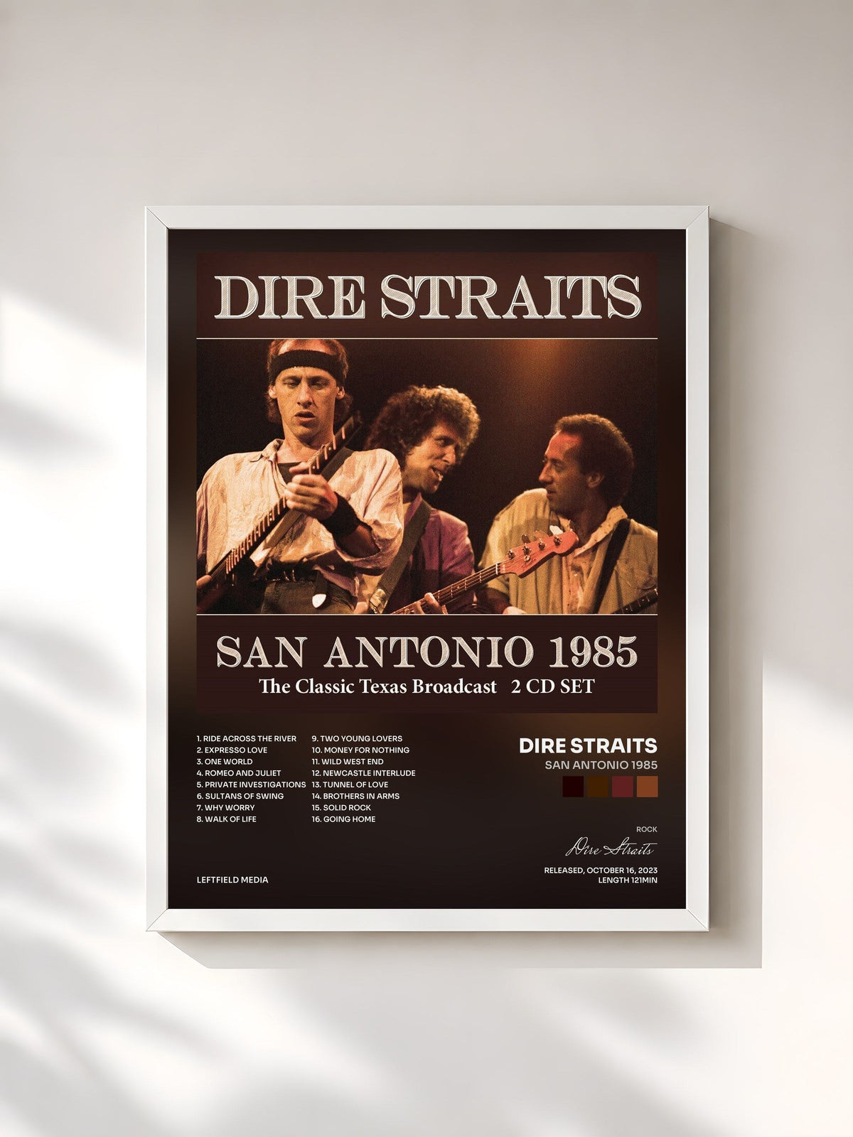 #blanc Tableau de l'album San Antonio 1985 de Dire Straits, cadre blanc, imprimé et encadré en France