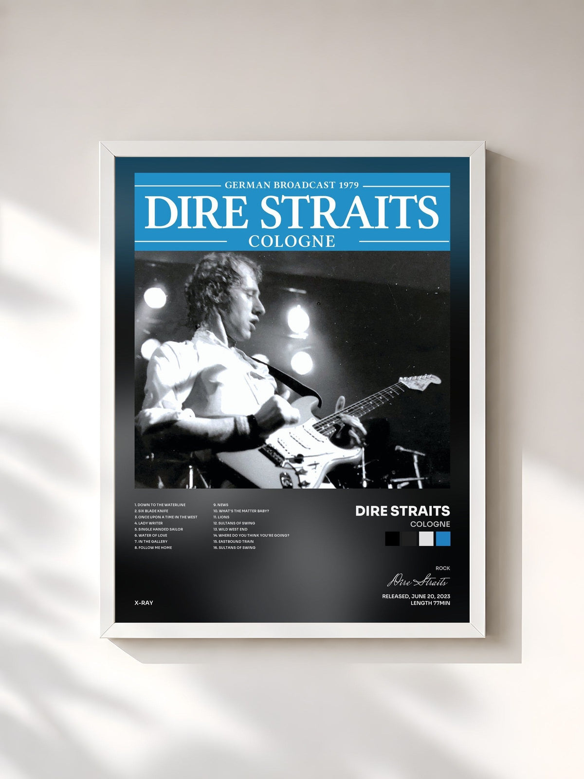 #blanc Tableau de l'album Cologne de Dire Straits, cadre blanc, imprimé et encadré en France
