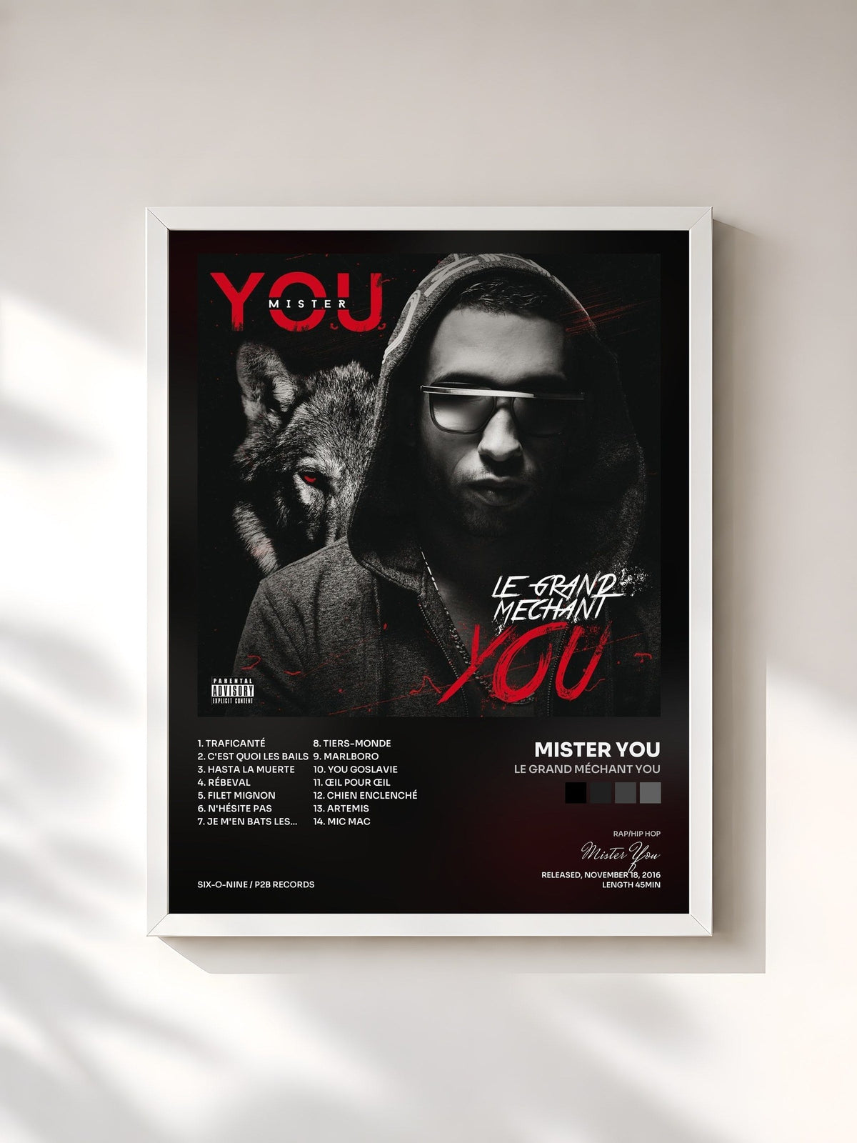 #blanc Tableau de l'album Le grand méchant You de Mister You, cadre blanc, imprimé et encadré en France