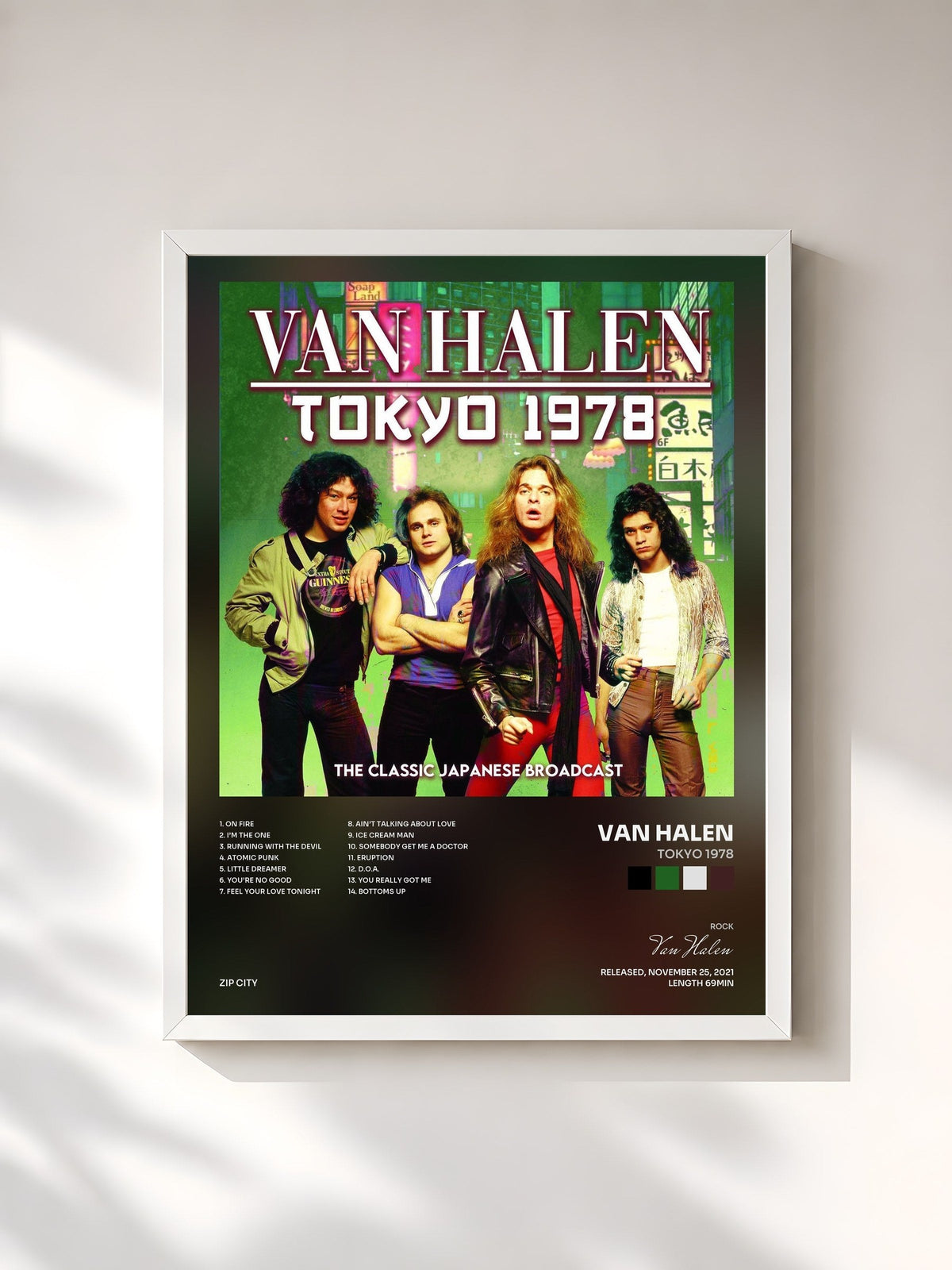 #blanc Tableau de l'album Tokyo 1978 de Van Halen, cadre blanc, imprimé et encadré en France