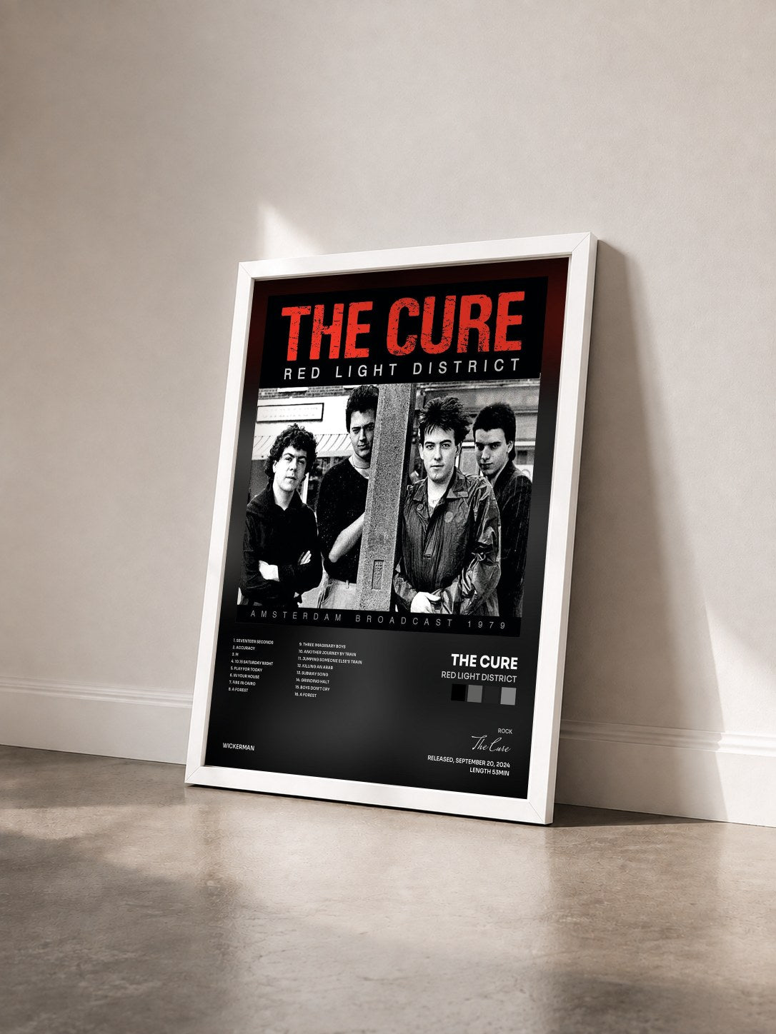 #blanc Tableau de l'album Red Light District de The Cure vu de trois quarts, cadre blanc