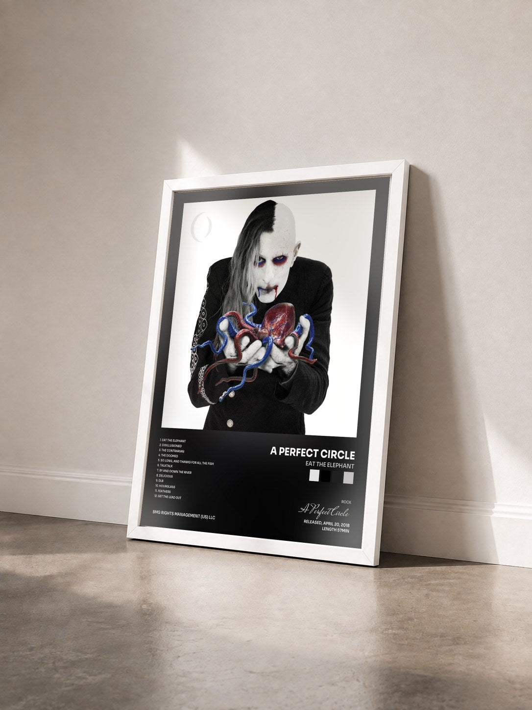 #blanc Tableau de l'album Eat The Elephant de A Perfect Circle vu de trois quarts, cadre blanc