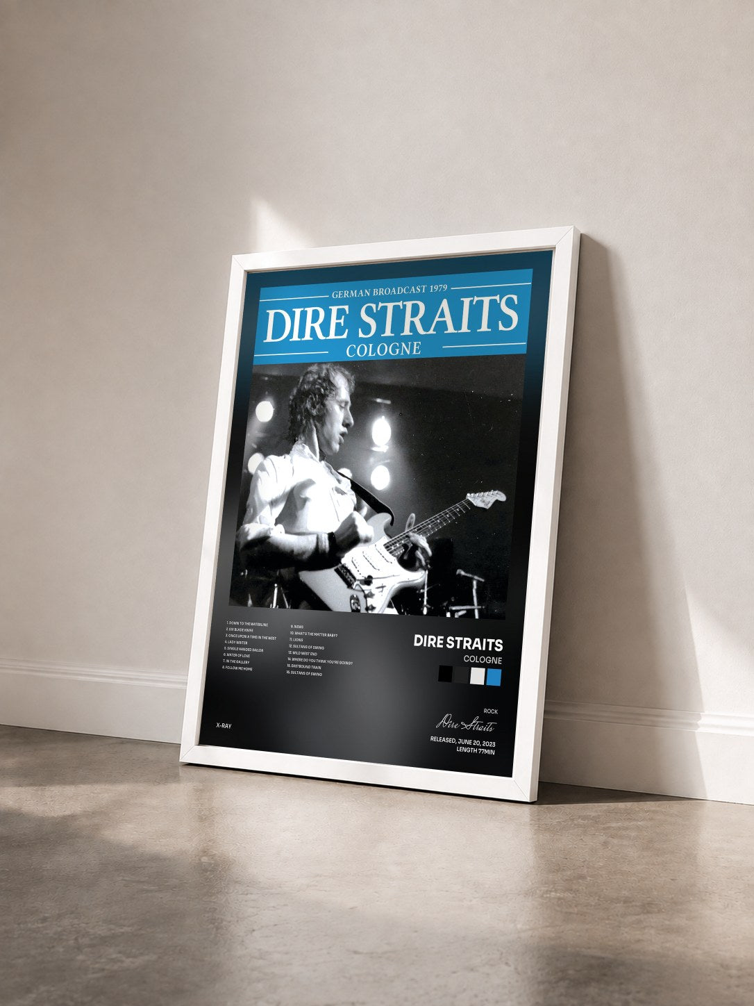 #blanc Tableau de l'album Cologne de Dire Straits vu de trois quarts, cadre blanc