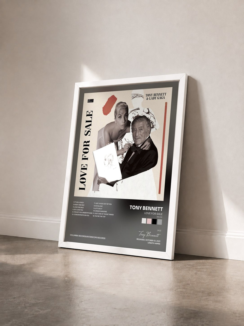 #blanc Love For Sale (Deluxe) di Tony Bennett in stampa incorniciata vista di tre quarti, cornice bianca