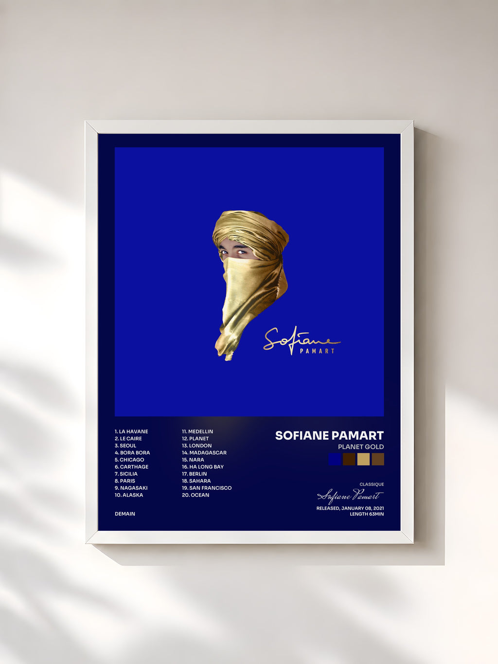 #blanc Tableau de l'album PLANET GOLD de Sofiane Pamart, cadre blanc, imprimé et encadré en France