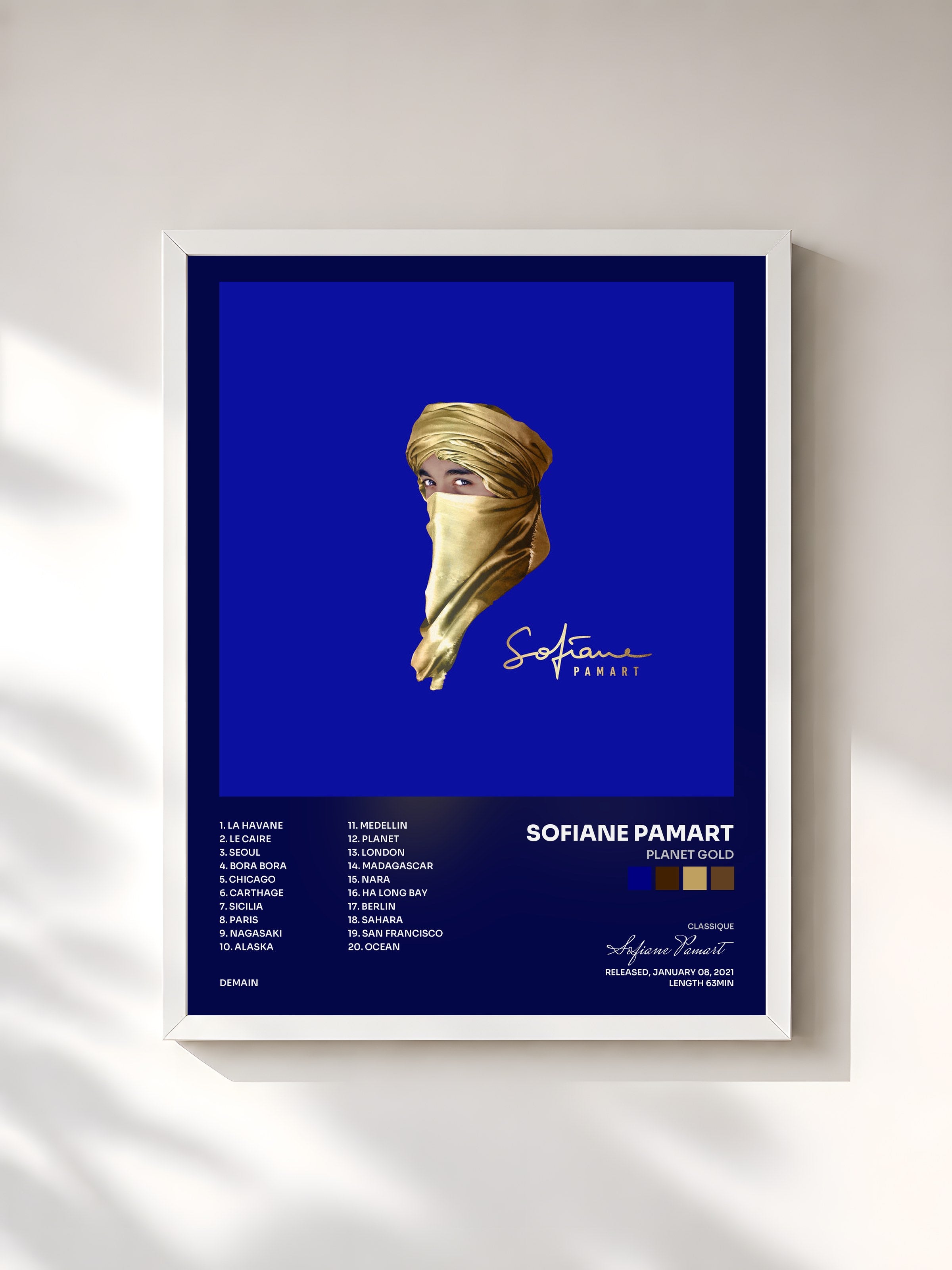 #blanc Tableau de l'album PLANET GOLD de Sofiane Pamart, cadre blanc, imprimé et encadré en France