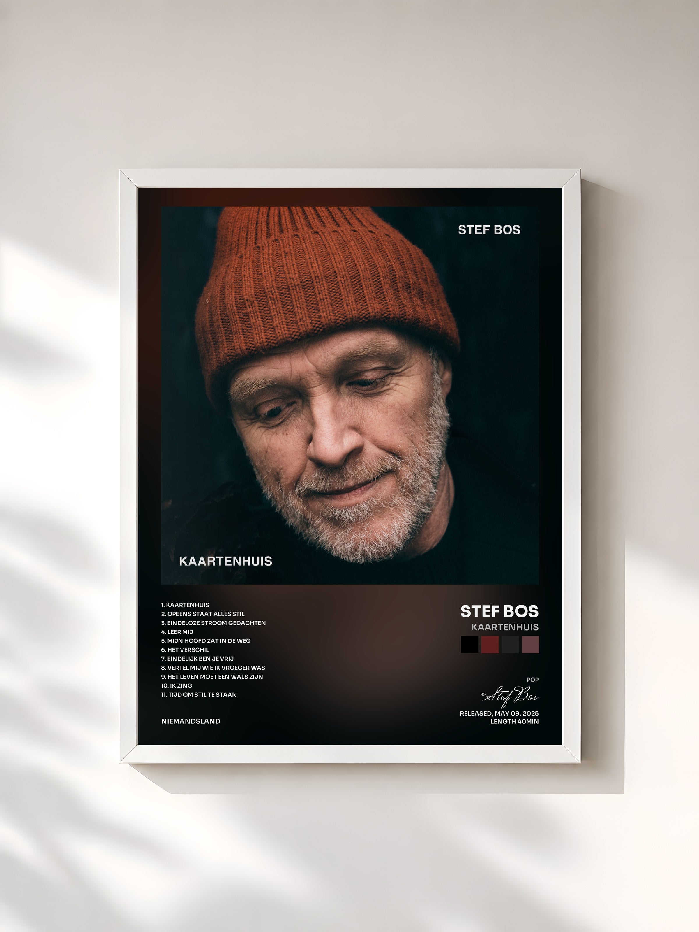 #blanc Tableau de l'album Kaartenhuis de Stef Bos, cadre blanc, imprimé et encadré en France