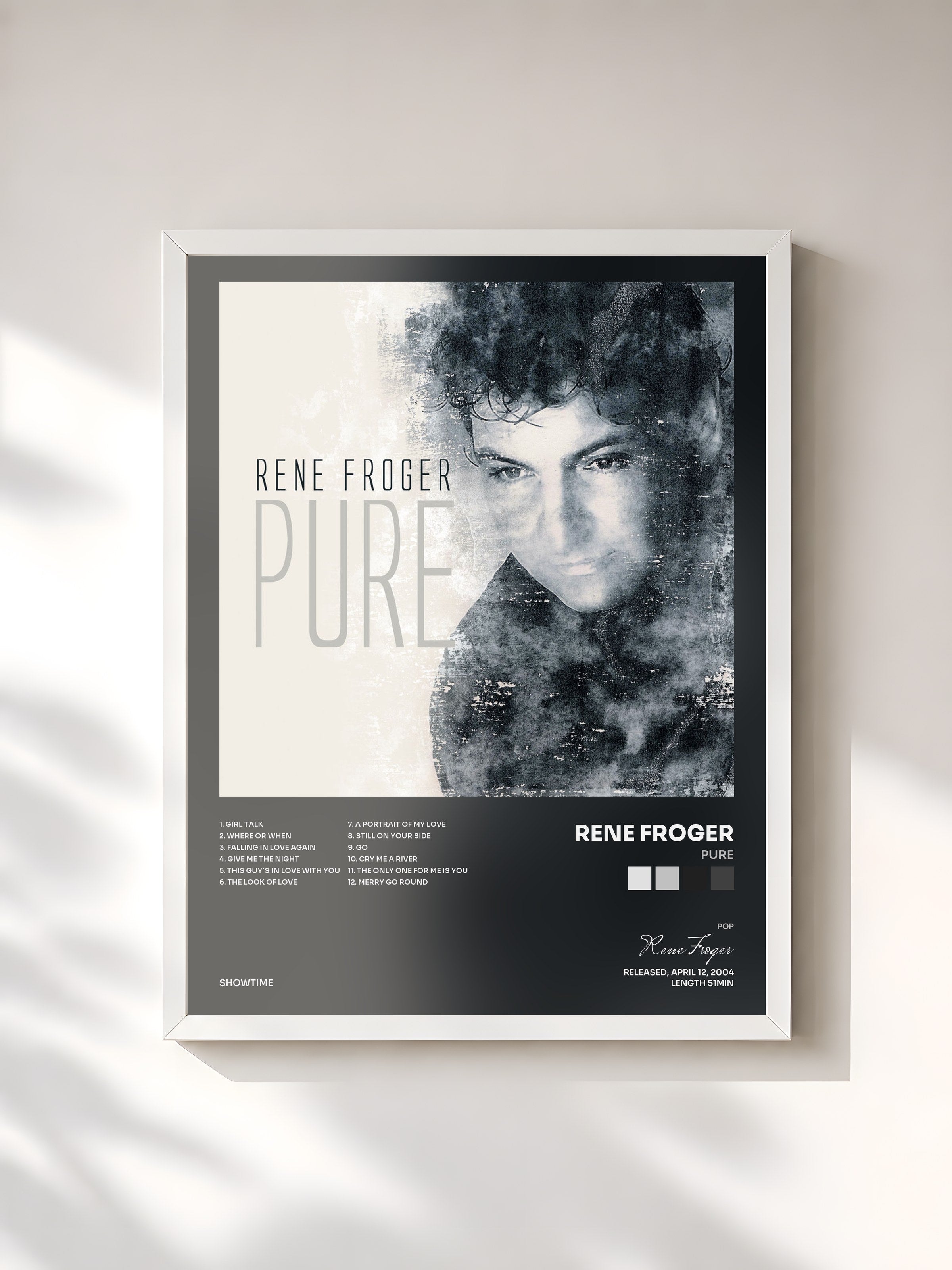 #blanc Tableau de l'album Pure de Rene Froger, cadre blanc, imprimé et encadré en France
