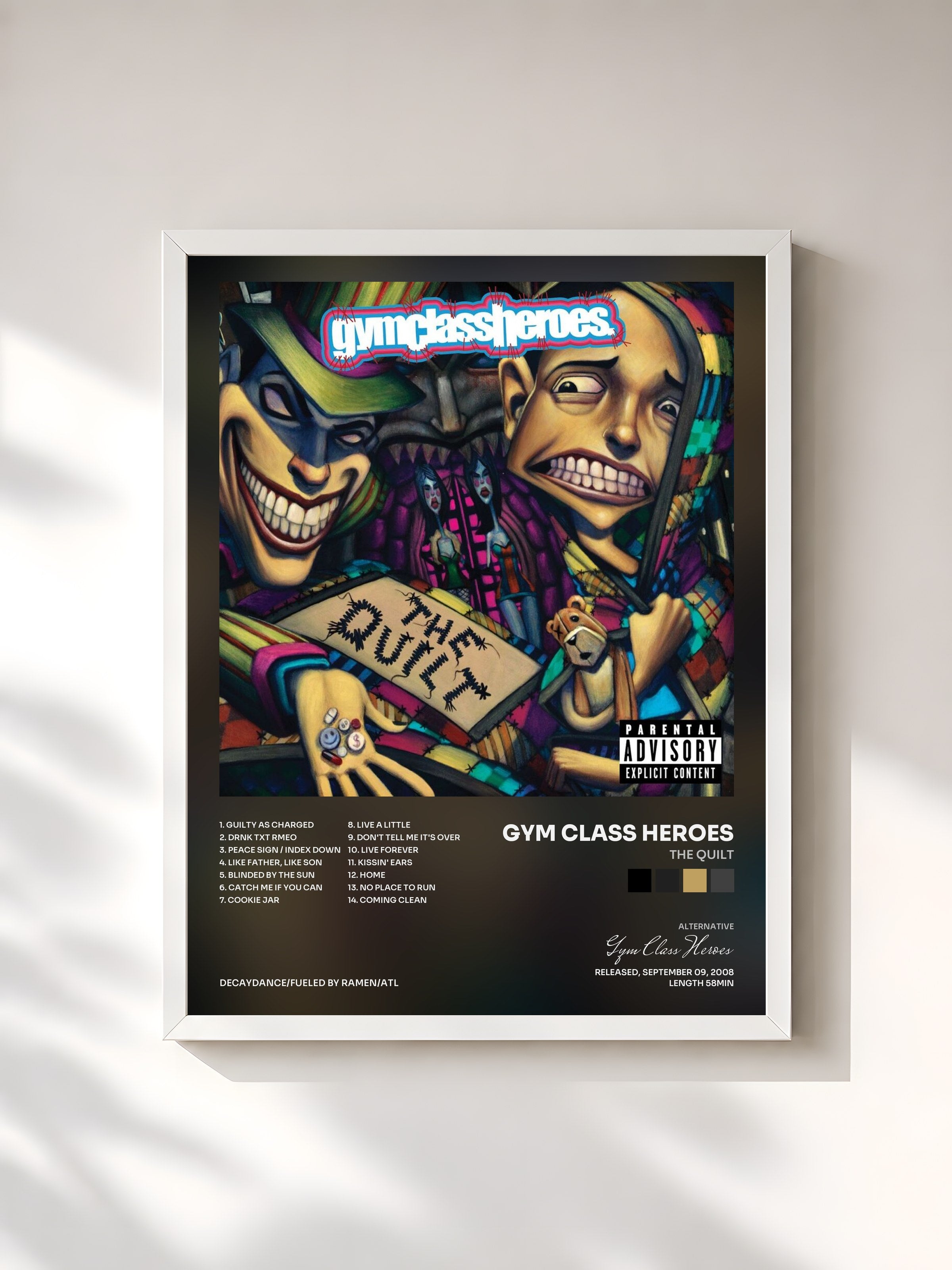 #blanc Tableau de l'album The Quilt de Gym Class Heroes, cadre blanc, imprimé et encadré en France